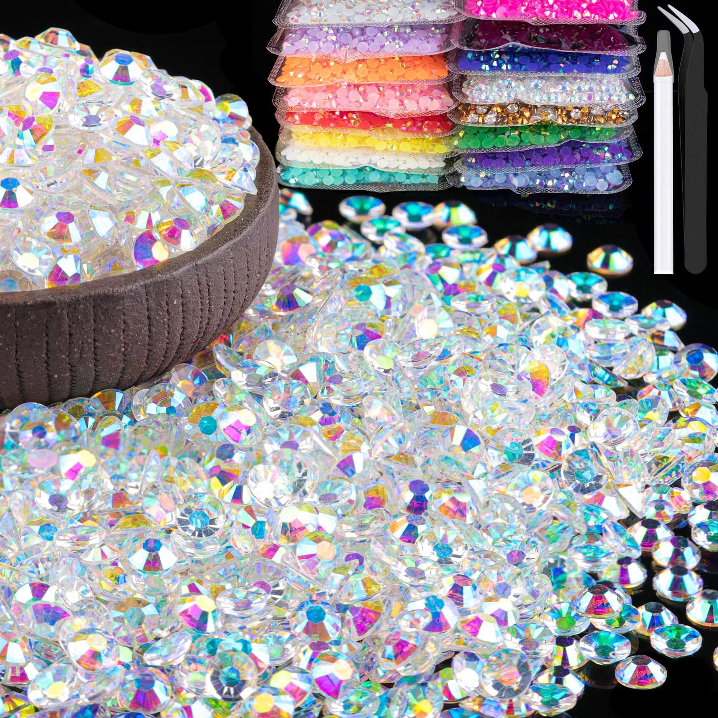 5000pcs 5mm Resin Rhinestones Bulk, Transparent AB Flatback Round Jelly Rhinestones Bedazzling Non Hotfix Crystal Gems Large Quantity Wholesale Beauty & Personal Care BELLEBOOST