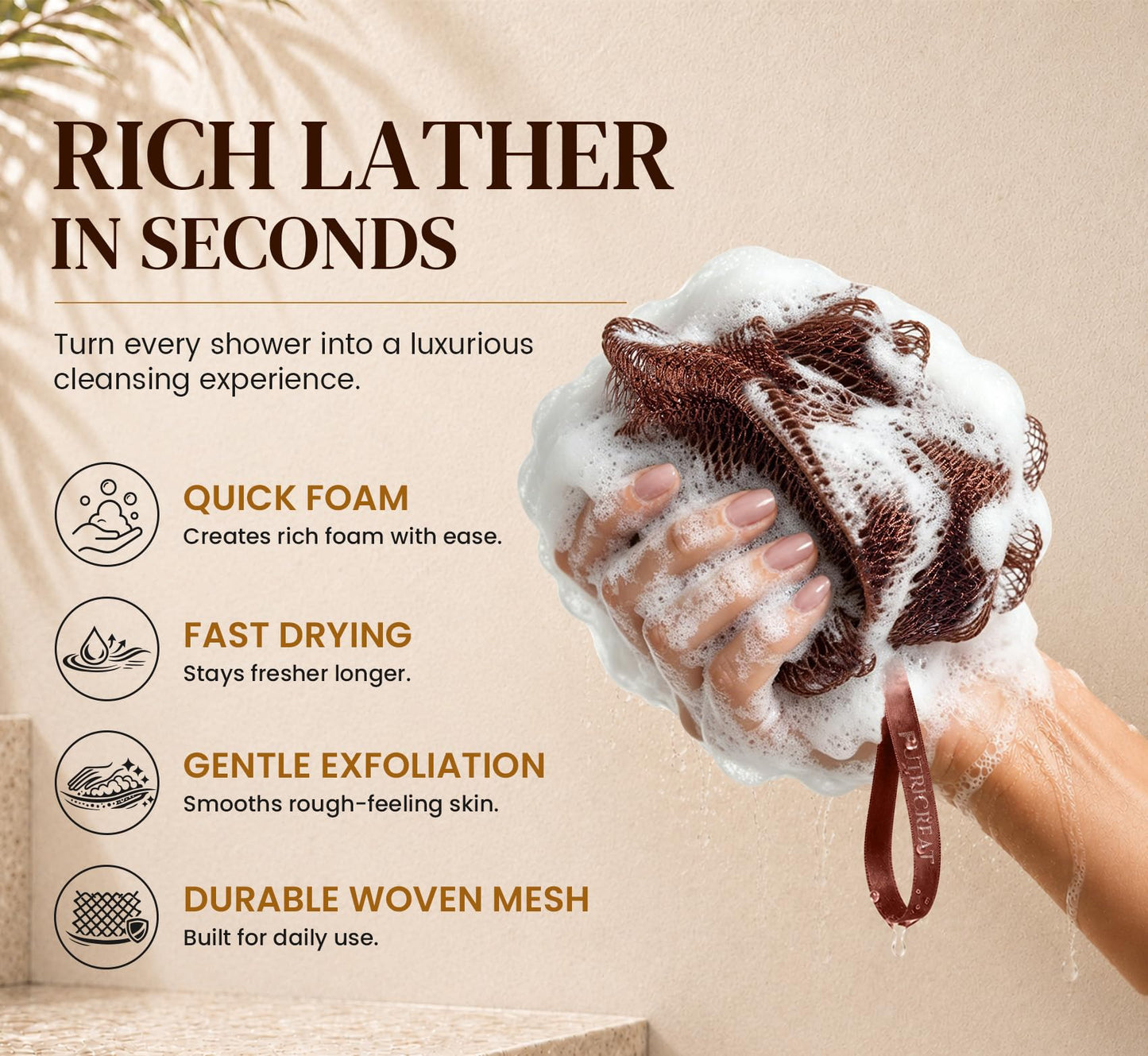 4 Pack African Net Sponge Authentic, Exfoliating Washcloth, Body & Back Scrubber, Better Alternative to Traditional Loofahs, Perfect for Daily Shower Beauty and Personal Care FUTRICREAT