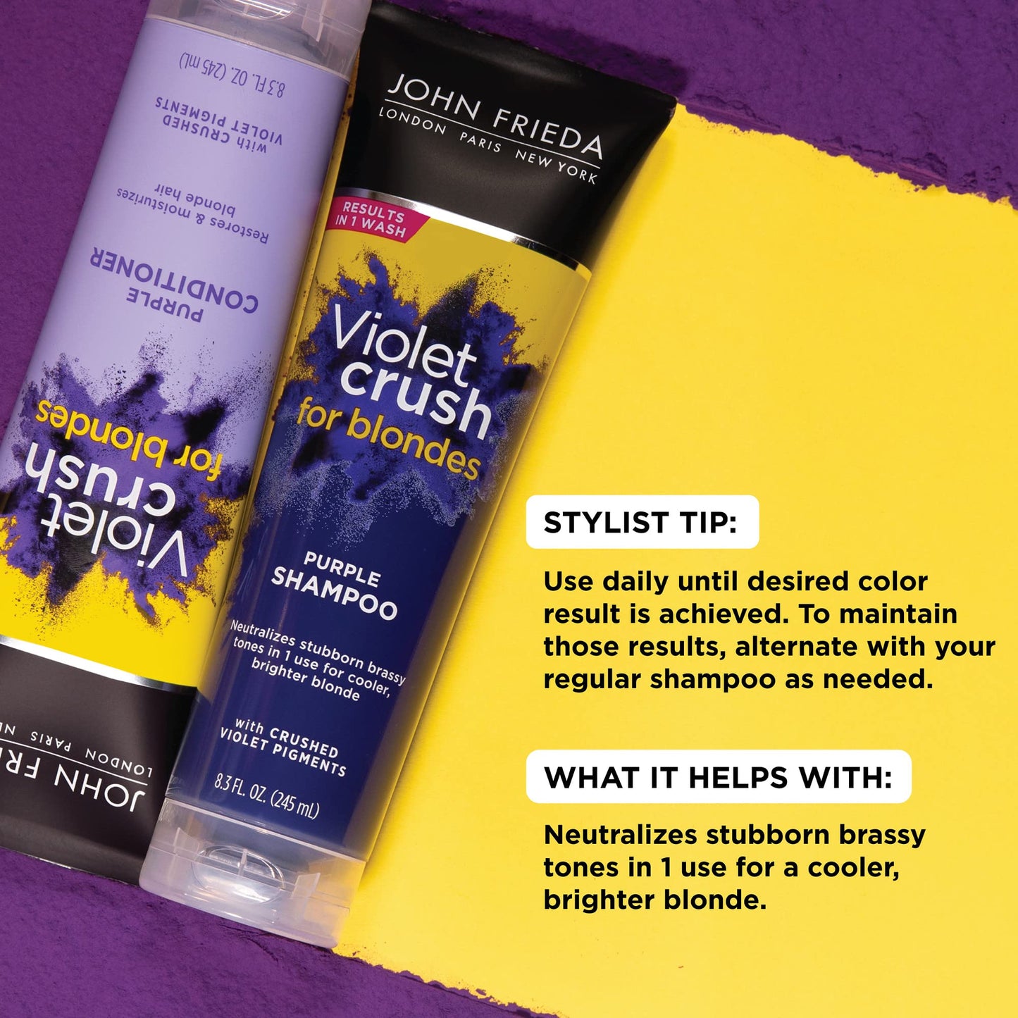 John Frieda Violet Crush Purple Shampoo and Conditioner Set for Blonde Hair, Neutralizes Yellow Tones for Bleached, Blonde, and Platinum Hair, 8.3 Oz Beauty & Personal Care John Frieda