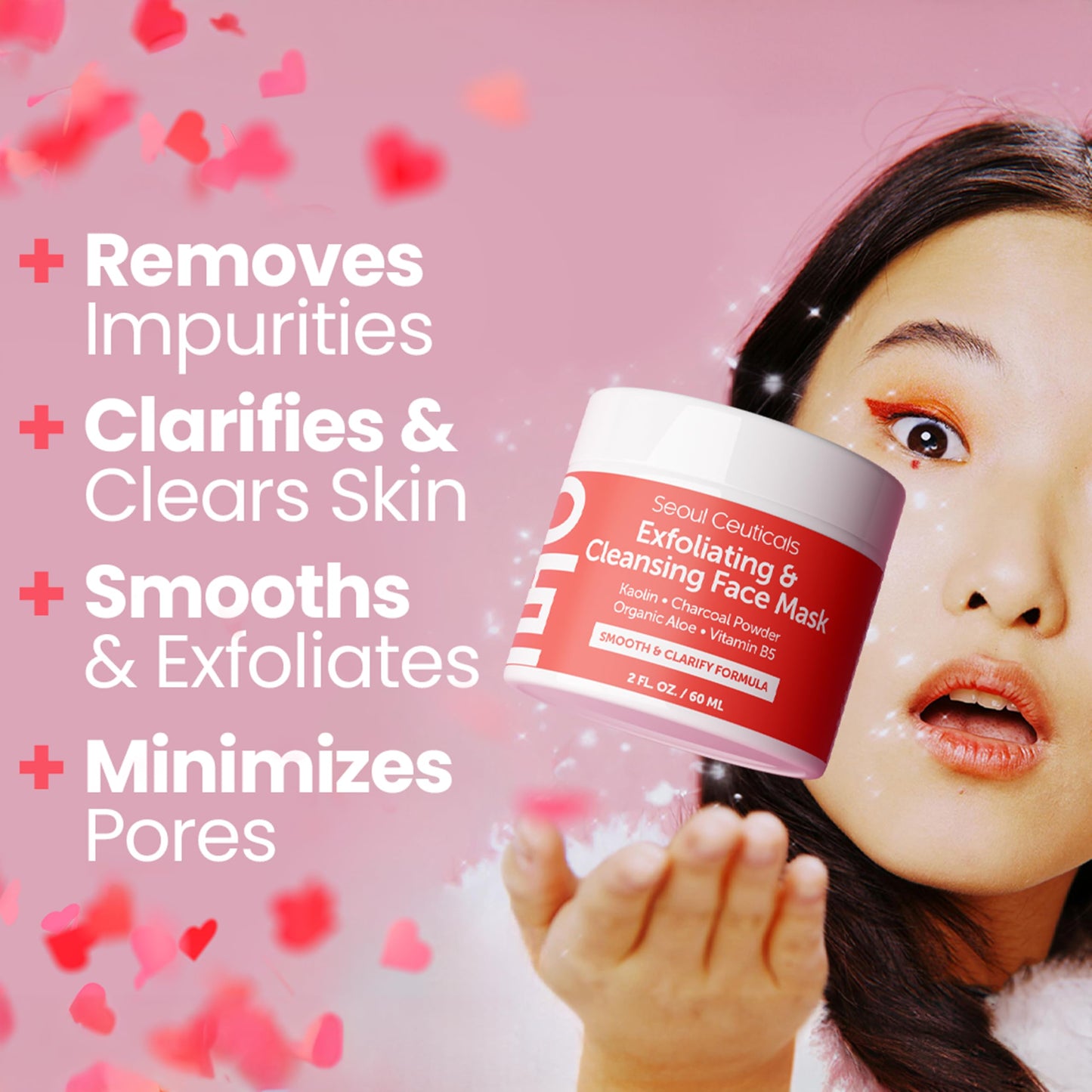 SeoulCeuticals Korean Face Scrub - Exfoliating Face Mask Skincare K Beauty Mask for Glass Skin - Kaolin Clay + Charcoal Cream Exfoliant Mask 2oz Beauty & Personal Care SeoulCeuticals