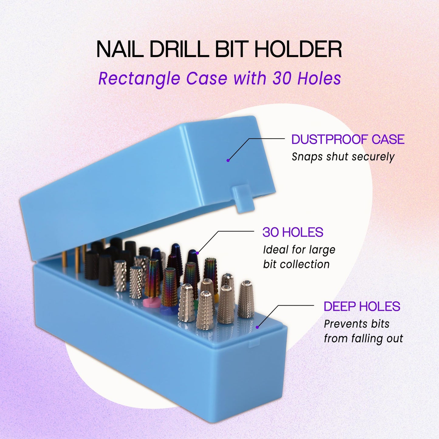PANA Nail Drill Bit Holder Stand Display Organizer- Dust Proof Storage Container Box Case Tools for Home Use or Nail Salon - (30 Holes, Blue) (Drill Beauty & Personal Care PANA