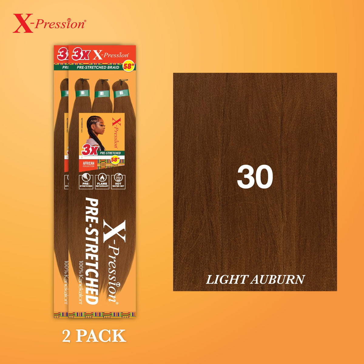 Sensationnel X-Pression Prestretched Braids-3X 58in,2pk 30 LIGHTAUBURN