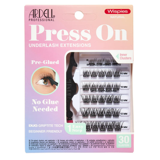 Ardell Press On Pre-Glued Eyelash Extension with Applicator - Wispies Natural, Customizable DIY Lash Clusters, Beginner Friendly Individual Lashes, 30