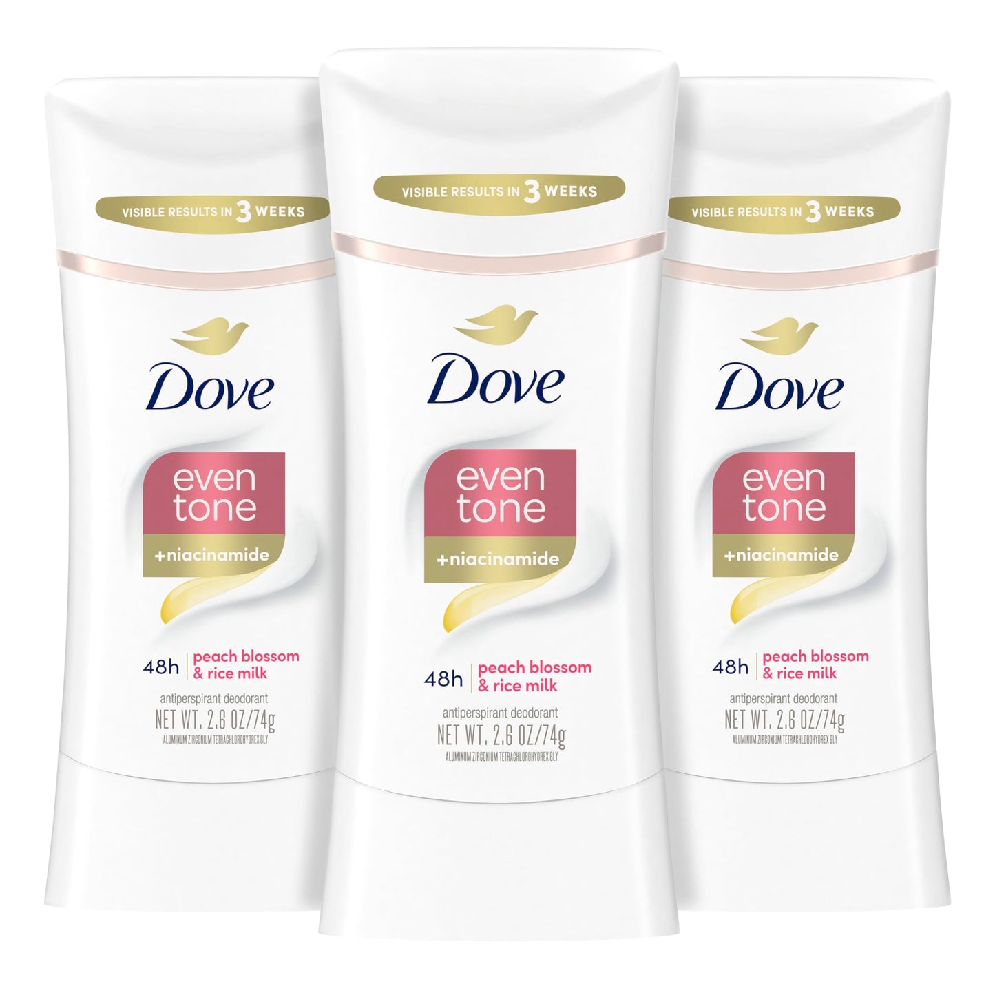 Dove Even Tone Antiperspirant Deodorant Stick Peach Blossom & Rice Milk 3 Count 2.6 oz Beauty and Personal Care Dove