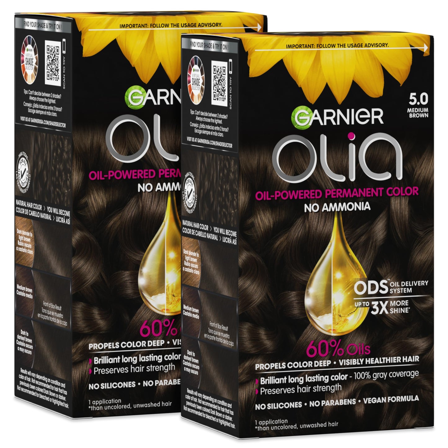 Garnier Olia Hair Color, Ammonia-Free Permanent Hair Dye, Oil-Powered Formula for 100% Gray Coverage and 3x Shinier Hair, Vegan & Cruelty Free, 5.0 Beauty & Personal Care Garnier