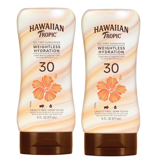 Hawaiian Tropic Weightless Hydration Lotion Sunscreen SPF 30, 6Fl Oz Twin Pack, Oil Free Sunscreen, Hawaiian Tropic Sunscreen SPF 30, Oxybenzone Free Beauty & Personal Care Hawaiian Tropic