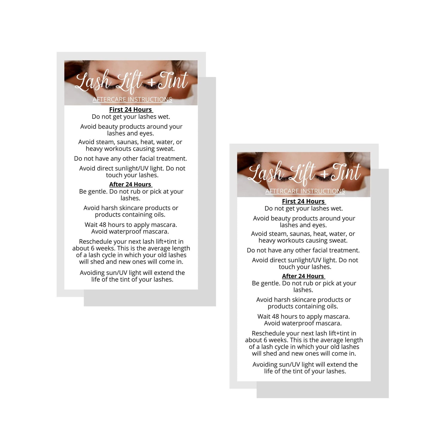 Lash Lift + Tint Aftercare Instruction Cards | 50 Pack | 2 x 3.5” inches Business Card Single Side | Eyelash Lift and Tint Kit at home diy aftercare Beauty & Personal Care Lashicorn