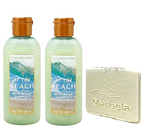 Bath & Body Works At The Beach 2 Pack Mini Moisturizing Shampoo Bundle with a Natural Oats Sample Soap - Travel Size Beauty & Personal Care Bath & Body Works