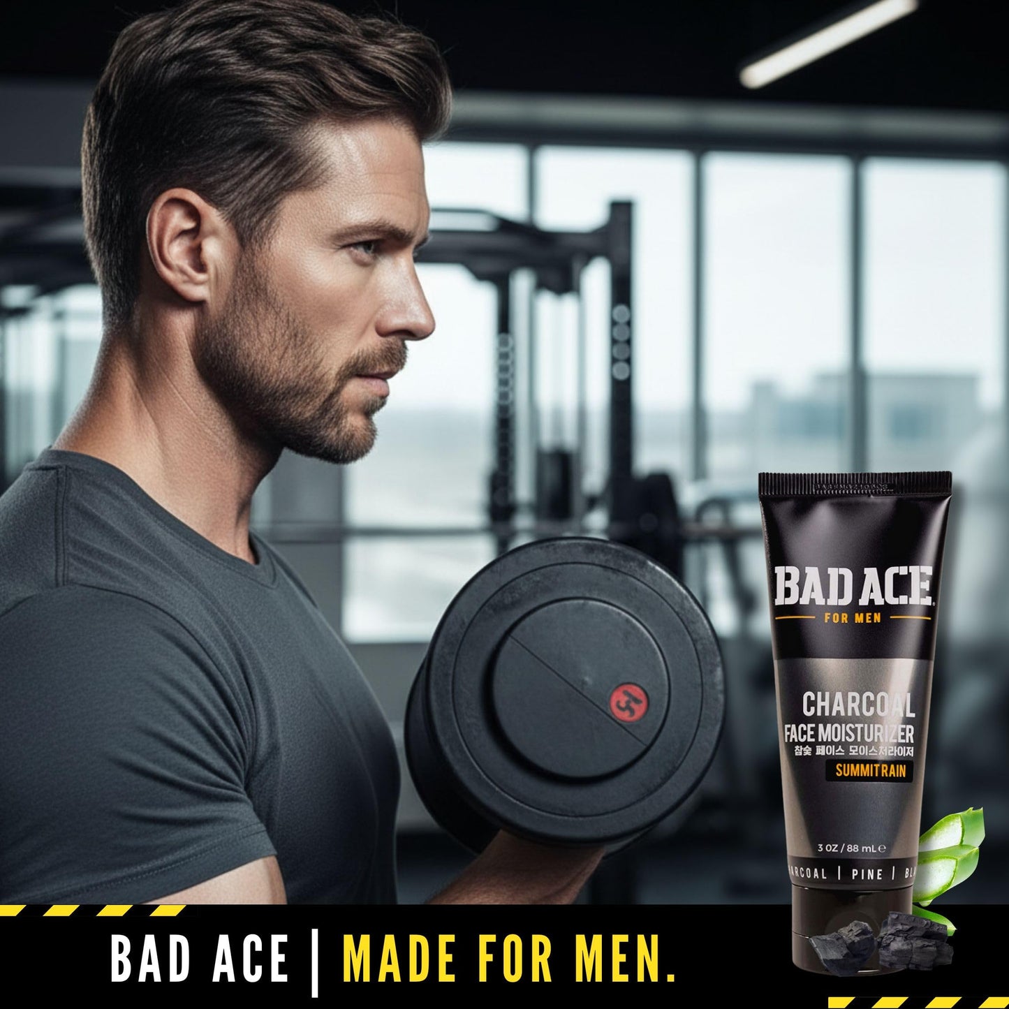 BAD ACE Daily Men's Face Moisturizer for Oily Skin, Premium Korean Skin Care Hydrating Facial Cream, Charcoal Face Lotion with Natural Extracts, Men’s Beauty & Personal Care BAD ACE