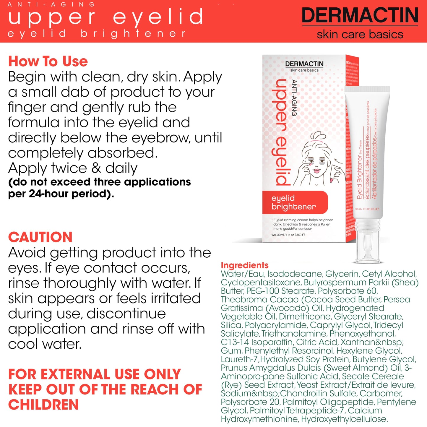 Dermactin Upper Eyelid Cream 1 oz – Firms & Tones Drooping Lids for a Youthful, Vibrant Look | Gentle Formula for Sensitive Eyelid Skin Beauty & Personal Care Dermactin