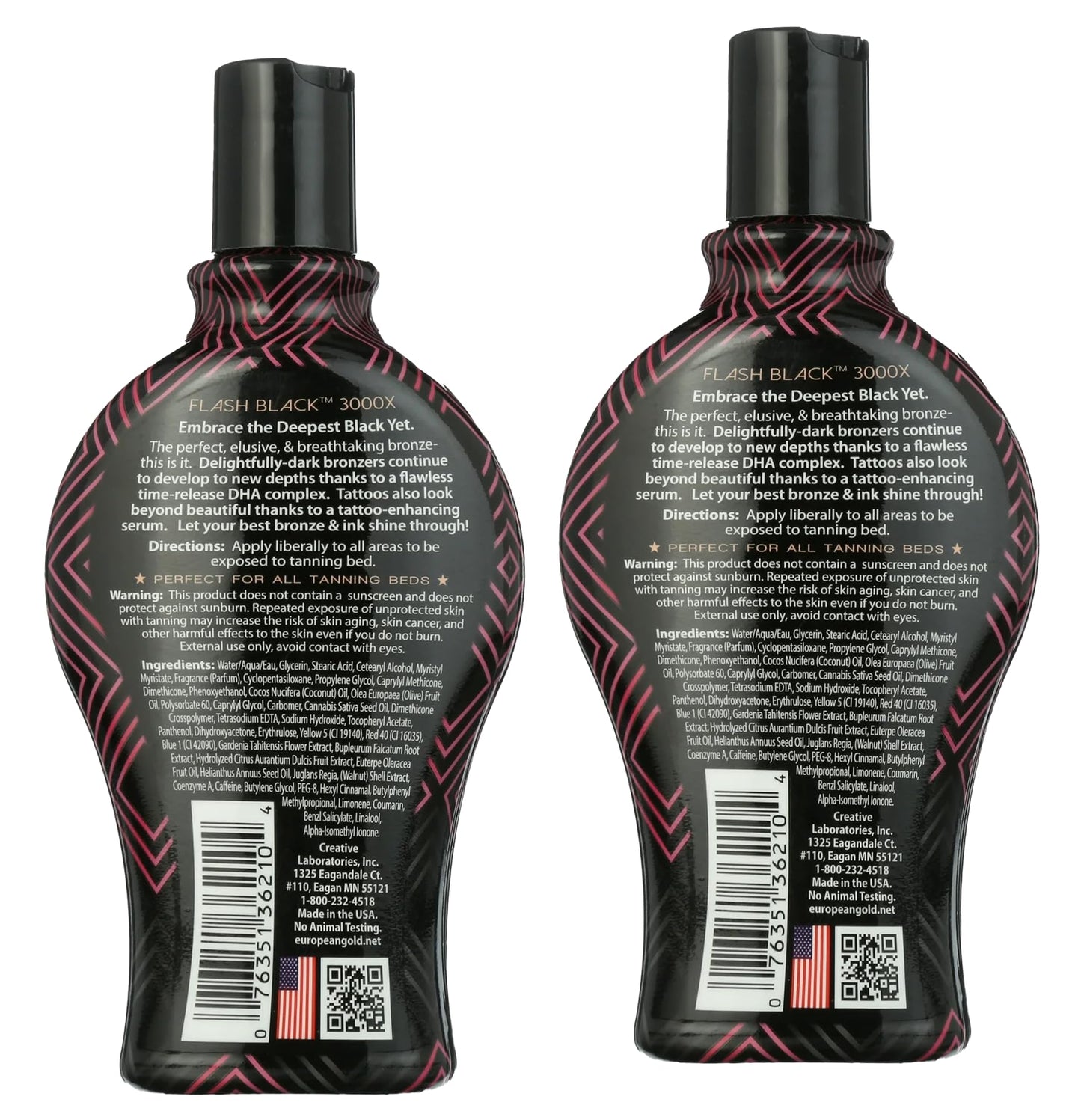 Set of 2: European Gold Flash Black 3000X Indoor Tanning Lotion with Time-Release DHA Bronzers, 12 oz Beauty & Personal Care European Gold