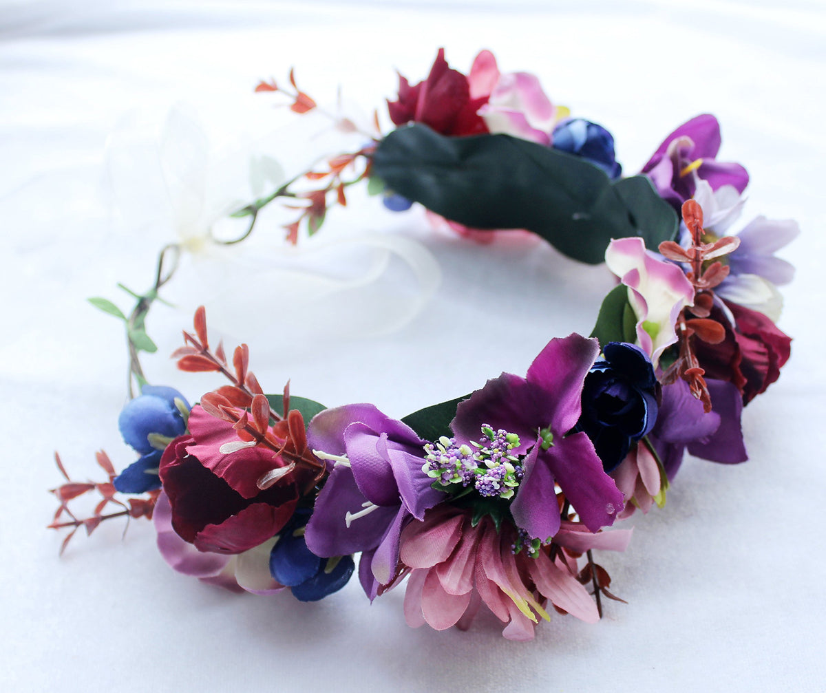 Vivivalue Floral Halo Boho Flower Headband Floral Crown Headpiece Purple