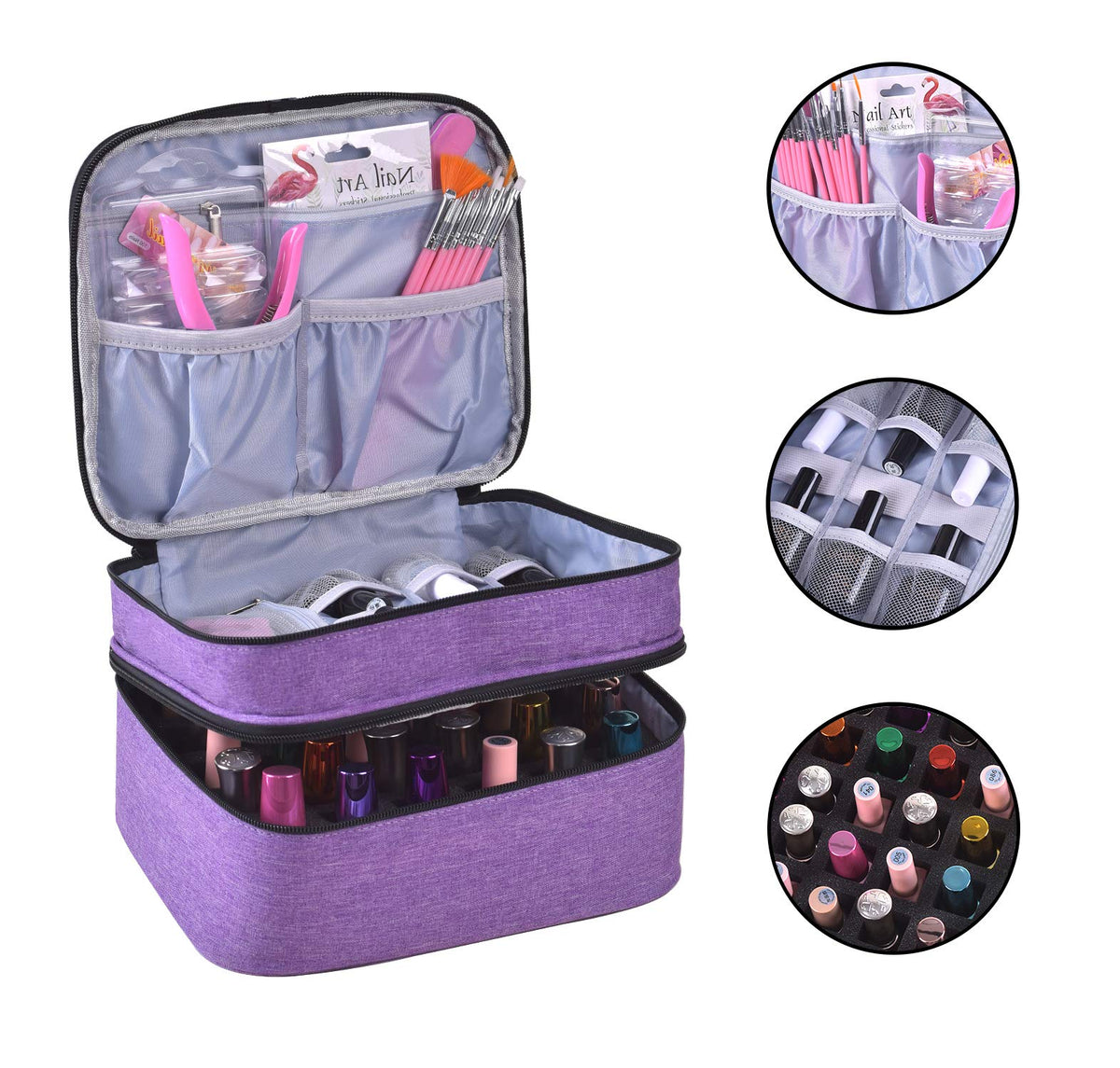 ZFZGFRCS Nail Polish Organizer- Holds 30 Bottles Nail Supply Organizers and Storage Double-layer Nail Bag Organizer Case Nail varnish Organizer Nail Beauty & Personal Care ZFZGFRCS