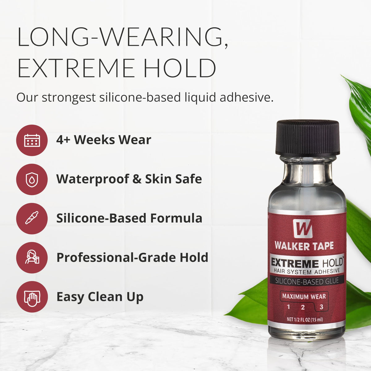 Walker Tape Extreme Hold Brush-On Adhesive 1/2 fl oz, Maximum Wear Waterproof Lace Wig Glue for Lace Front Wigs Human Hair, Strong Silicone Wig