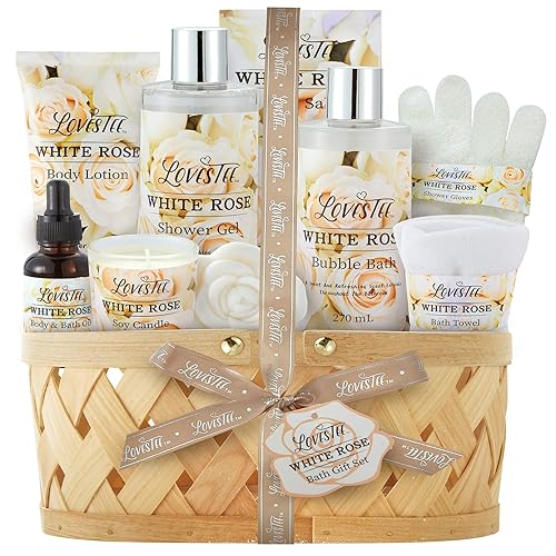 Christmas Gifts Bath & Body Spa Gift Basket for Women, Best Gift for Mother's Day & Birthday, White Rose Set Body Lotion, Shower Gel, Bubble Bath Beauty & Personal Care LOVESTEE