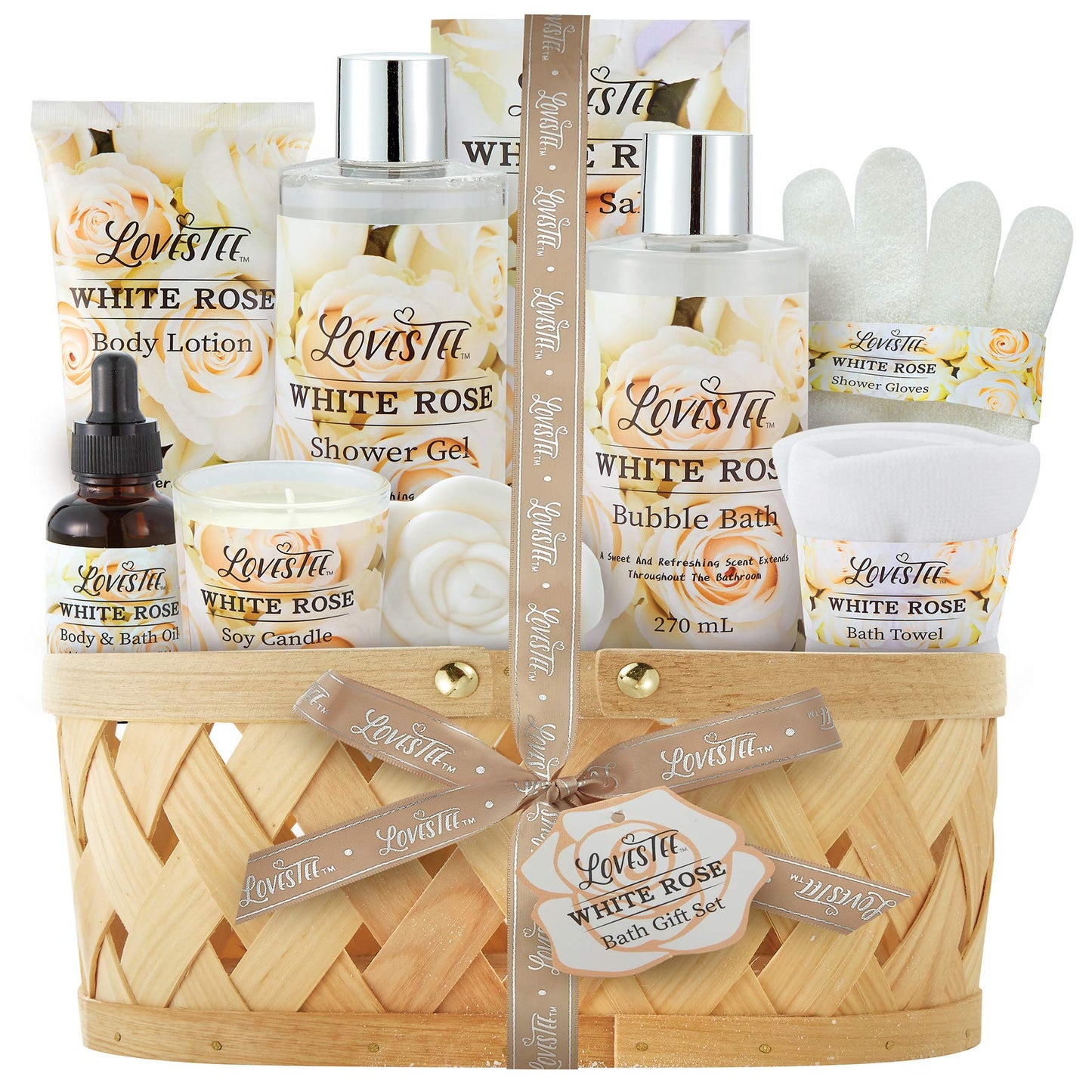 Christmas Gifts Bath & Body Spa Gift Basket for Women, Best Gift for Mother's Day & Birthday, White Rose Set Body Lotion, Shower Gel, Bubble Bath Beauty & Personal Care LOVESTEE