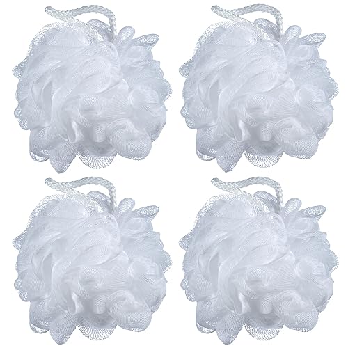 iboodi 60g/pcs White Mesh Bath Sponge Pouf Shower Loofahs Shower Puff Pack of 4 (White) Beauty & Personal Care iboodi