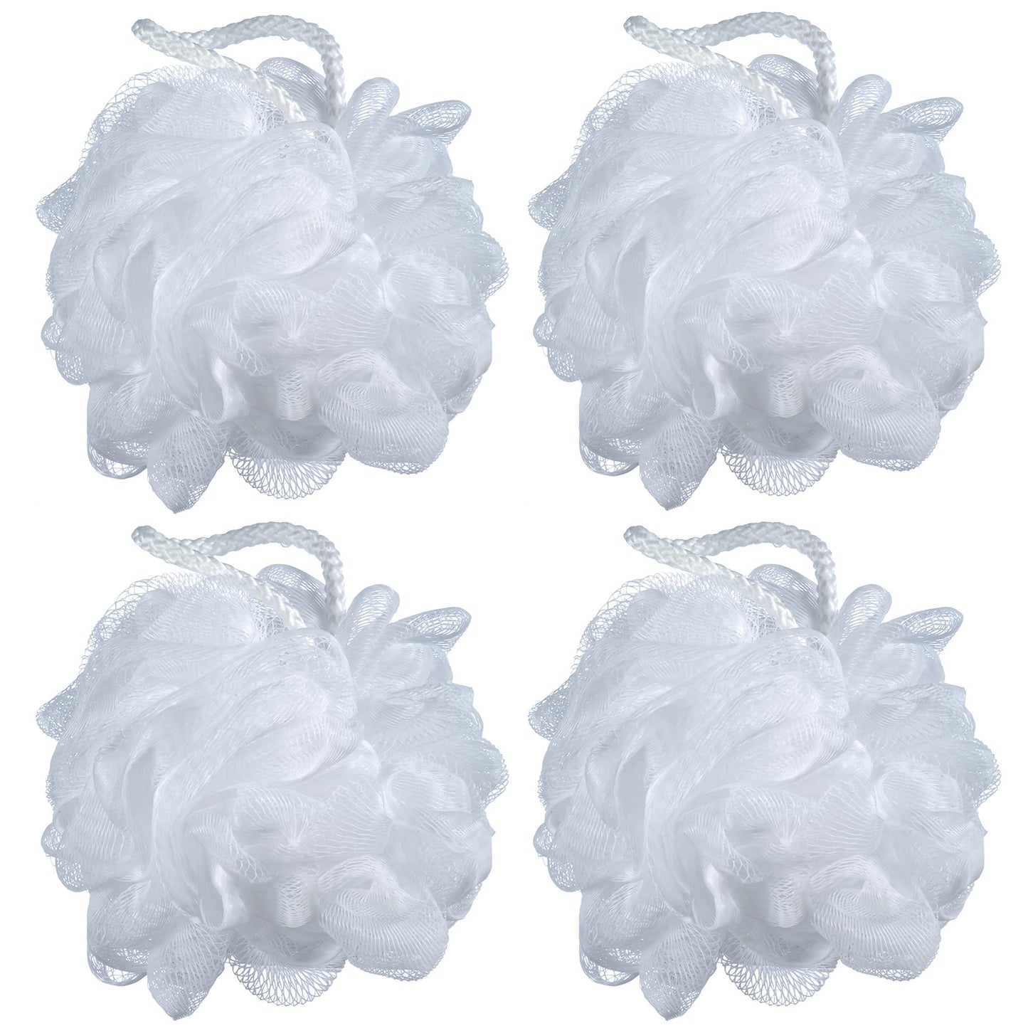 iboodi 60g/pcs White Mesh Bath Sponge Pouf Shower Loofahs Shower Puff Pack of 4 (White) Beauty & Personal Care iboodi