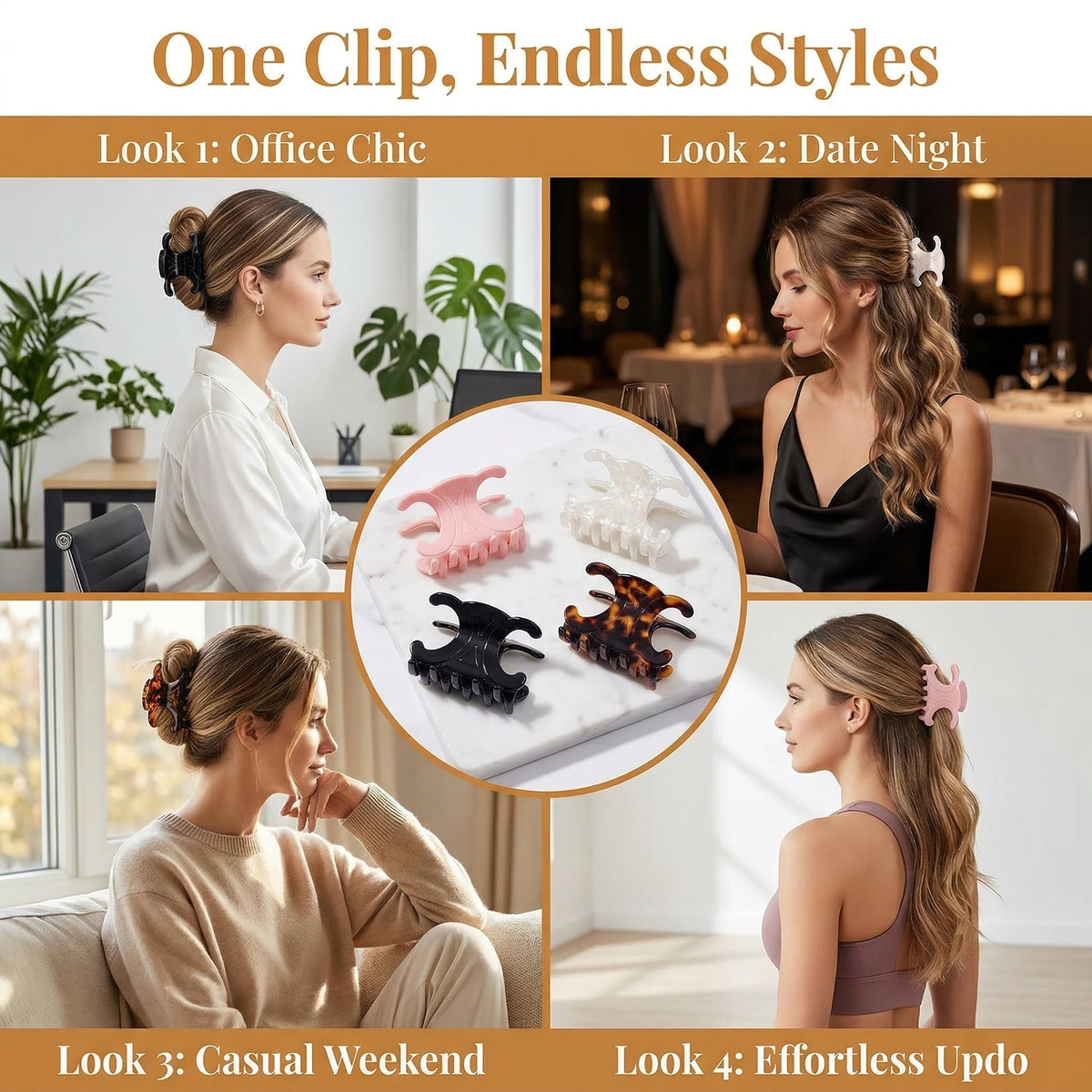 4Pcs Hair Clips for Women 4 Styles Small Medium Large Claw Clips for Thin Thick Curly Hair, Matte Rectangle Small Claw Clips for Thin/Medium Thick