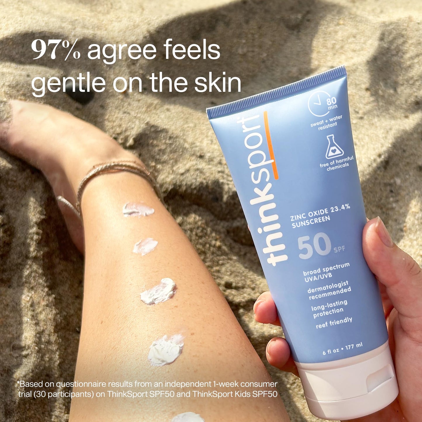 Thinksport SPF 50+ Mineral Sunscreen with Zinc Oxide, 6 Fl Oz - Safe, Natural Sunscreen Lotion for Sports & Active Use, Water Resistant Reef Safe Beauty & Personal Care THINK