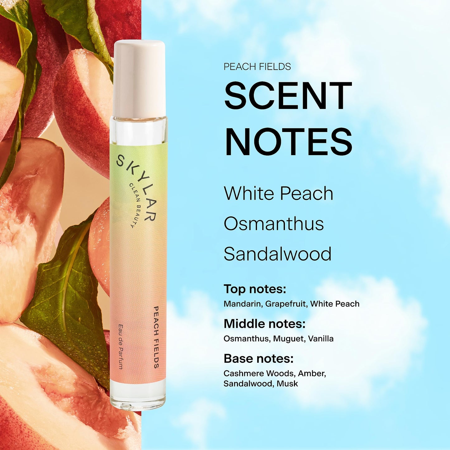 Skylar Peach Fields Travel Spray for Women - Mini Sweet Peach, Sandalwood, Vanilla Perfume - Hypoallergenic, Vegan, Clean Fragrance for Sensitive Skin Beauty & Personal Care Skylar