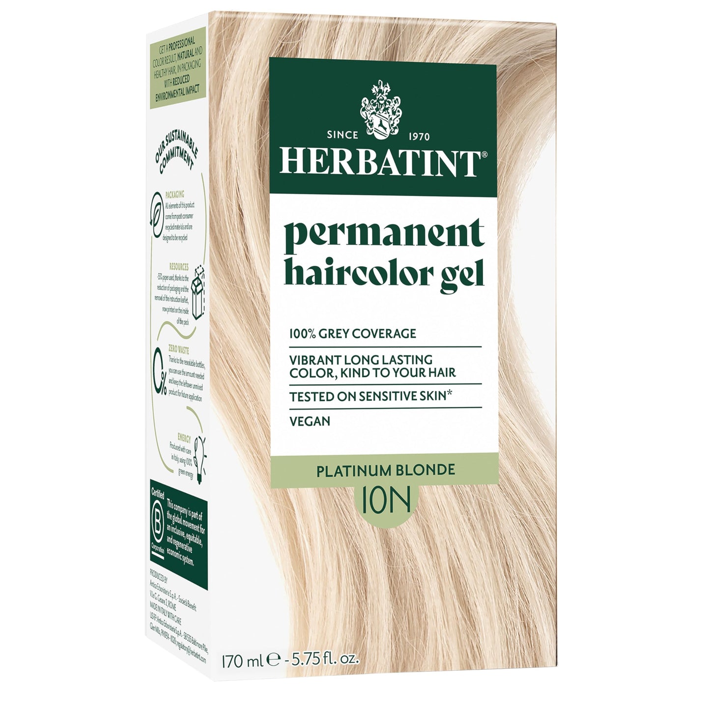 Herbatint 10N Platinum Blonde Permanent Hair Dye For Women - For Up To 100% Gray Coverage of Resistant Gray Hair - Ammonia-Free, Alcohol-Free & Vegan Beauty & Personal Care Herbatint