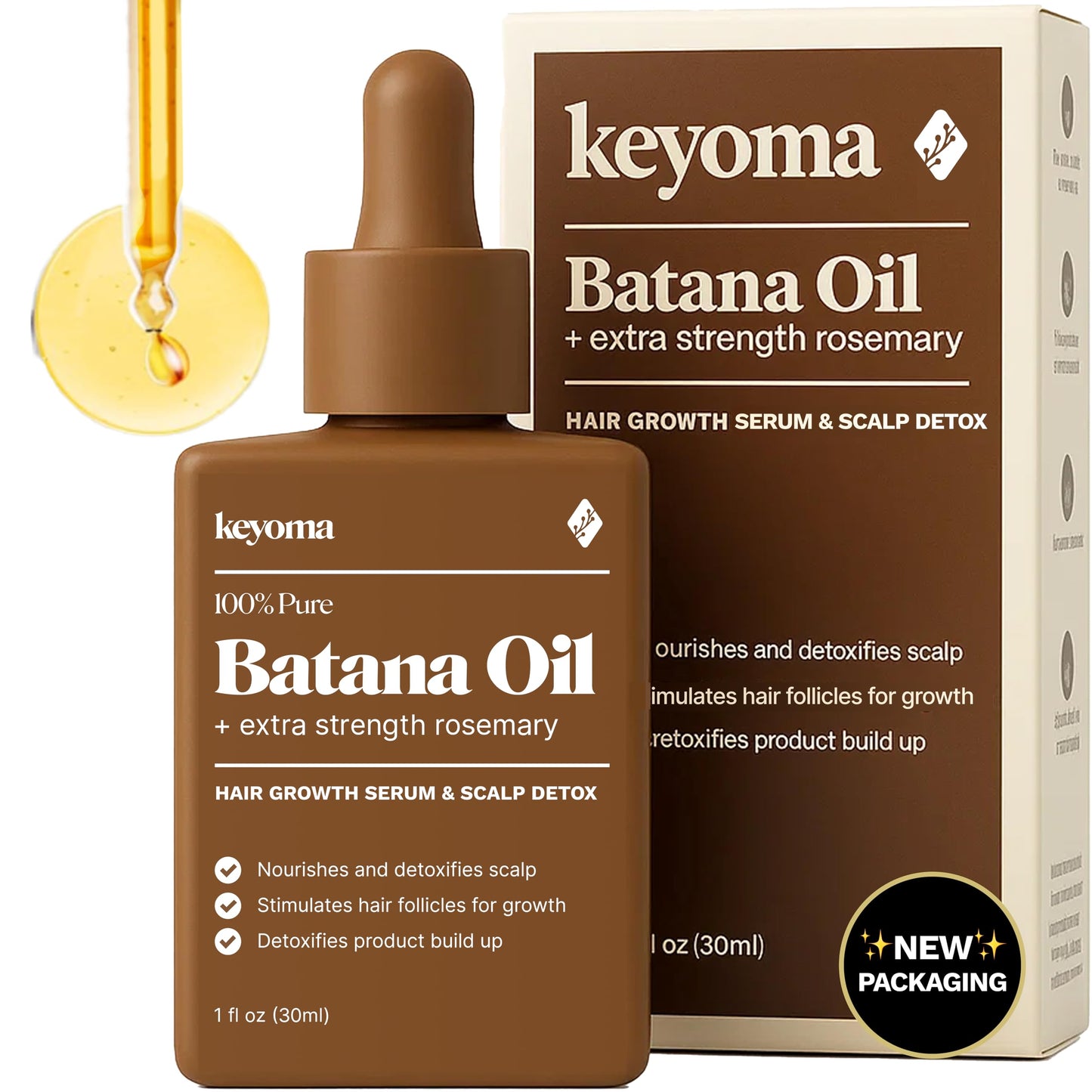 Keyoma Batana Oil for Hair Growth with Rosemary: Nourish & Detox Scalp for Thicker, Stronger, Longer Hair - 100% Organic Batana Oil from Honduras Beauty & Personal Care Keyoma