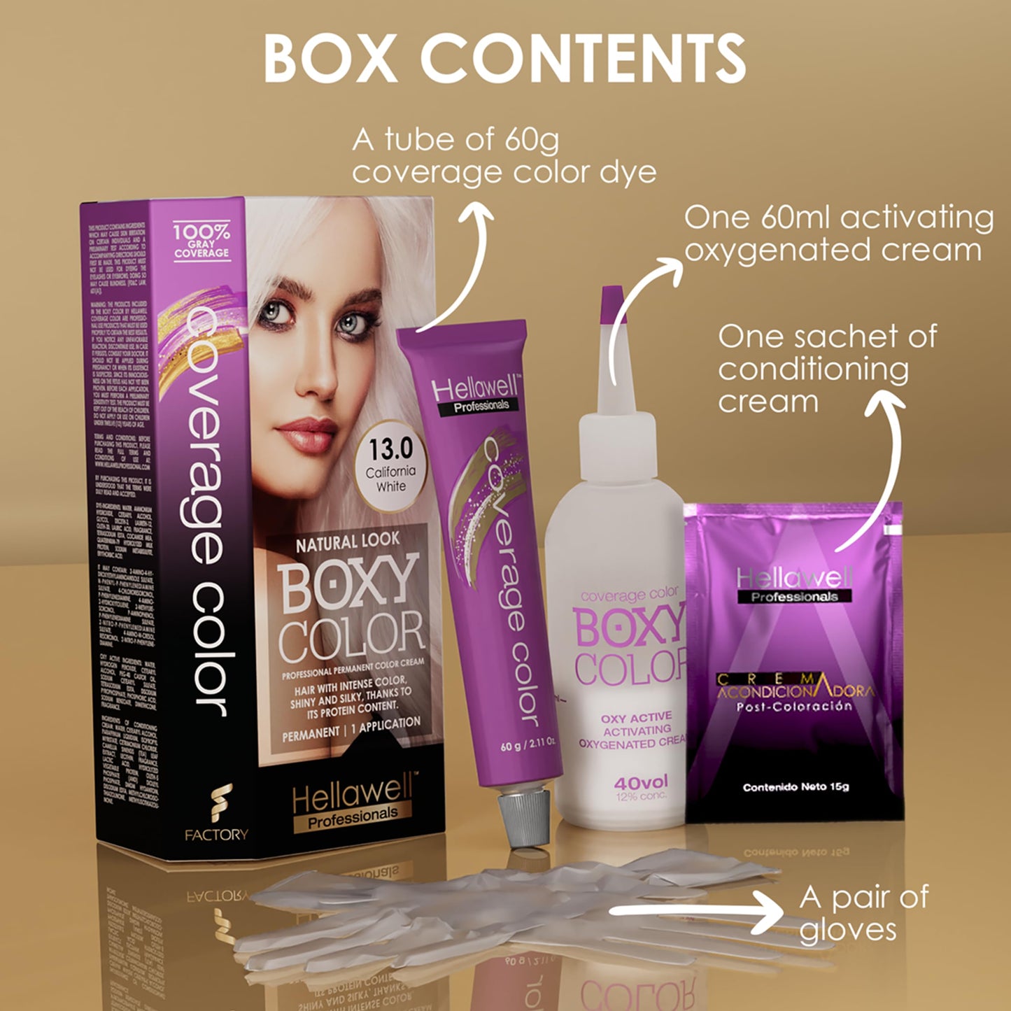 BOXY COLOR Coloring kit professional, permanent color cream hair dye with Vegetal Protein to get Hair with intense color shiny and silky. 100% Gray Beauty & Personal Care HELLAWELL PROFESSIONALS