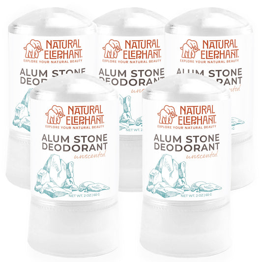 Natural Elephant Alum Stone Deodorant Stick 60g (2 oz) Natural Unscented Aluminum Free Salt Stone for Men and Women (5 Pack) Beauty and Personal Care Natural Elephant