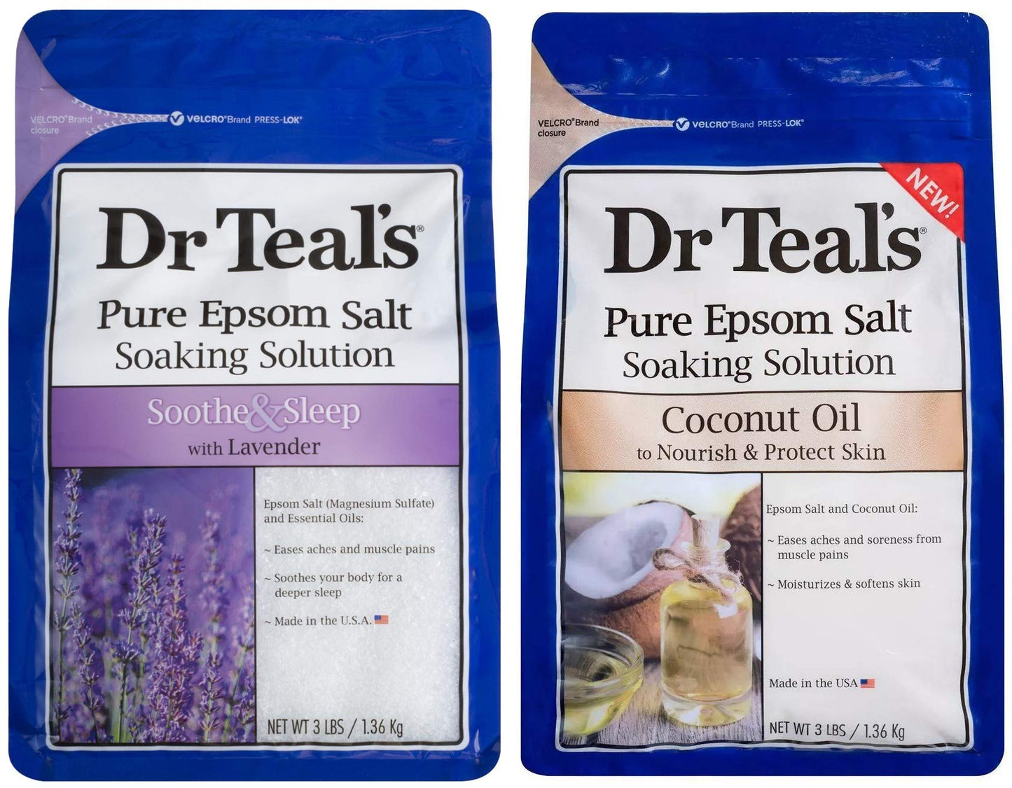 Dr. Teal's Epsom Salt Bath Variety Gift Set (3lbs Ea.) - Soothe & Sleep Lavender, Nourish and Protect Coconut Oil - Essential Oils Blended with Pure Beauty and Personal Care Dr Teal's