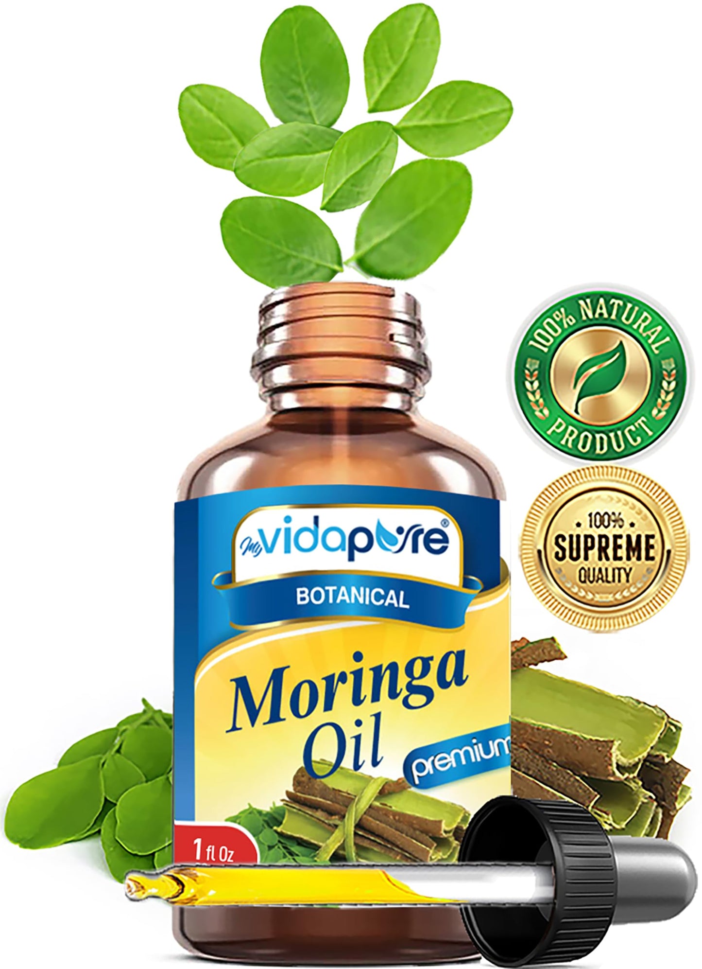 MYVIDAPURE MORINGA OIL Moringa oleifera 100% Pure REFINED UNDILUTED Cold Pressed for Skin, Face, Hair, Lip and Nail Care (1 Fl Oz) Beauty & Personal Care MYVIDAPURE