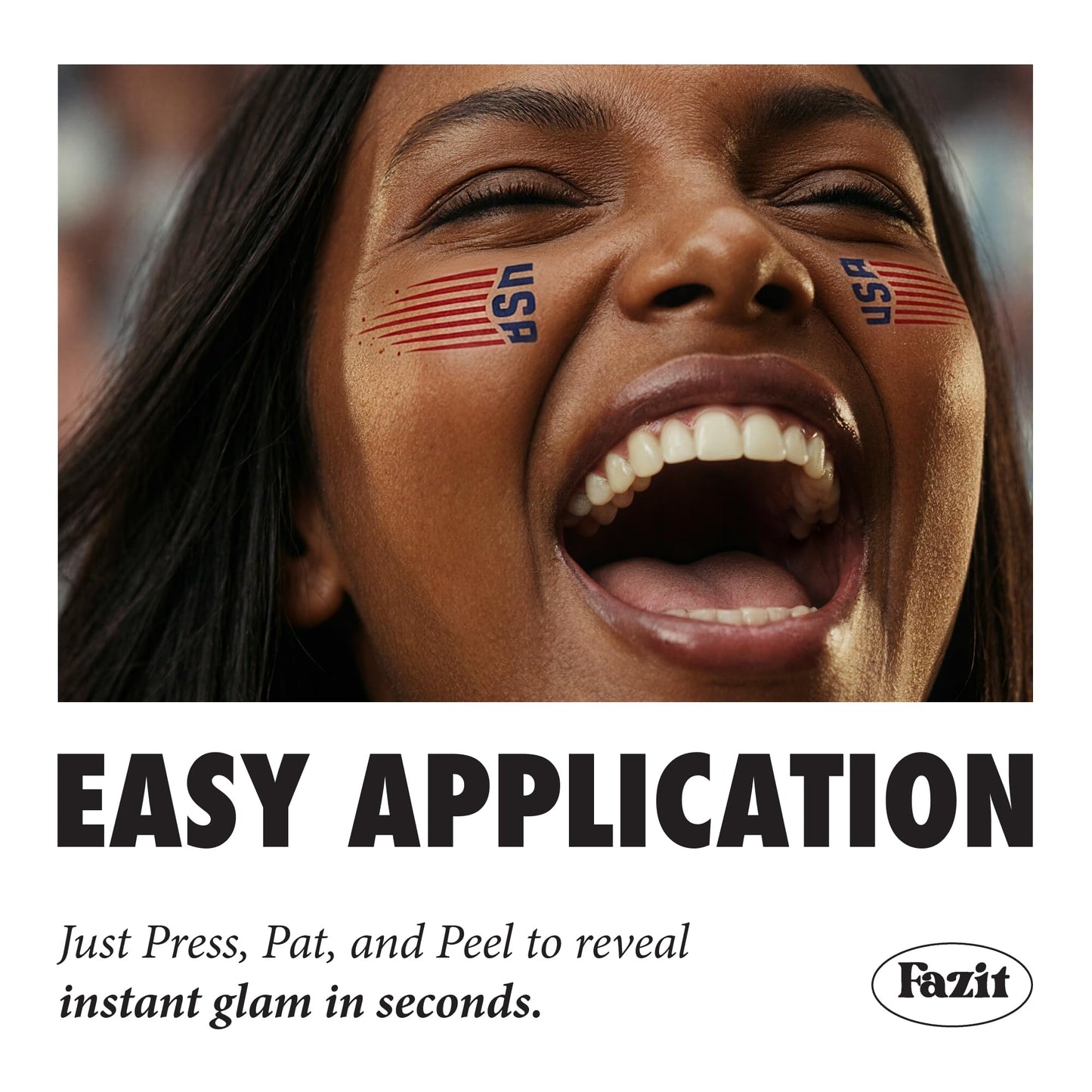 Fazit US Soccer Stripes - Red, Blue & Silver Glitter Makeup Patches - Waterproof & Sweat-proof Face Stickers - Long-Lasting Game Day Glam, USA Spirit Beauty & Personal Care Fazit