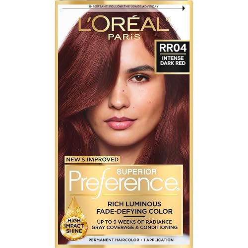 L'Oreal Paris Superior Preference Luminous Fade-Defying Permanent Hair Color, Hair Dye For Up to 9 Weeks of Radiance, Intense Dark Red RR-04, 1 Hair Beauty & Personal Care L'Oreal Paris