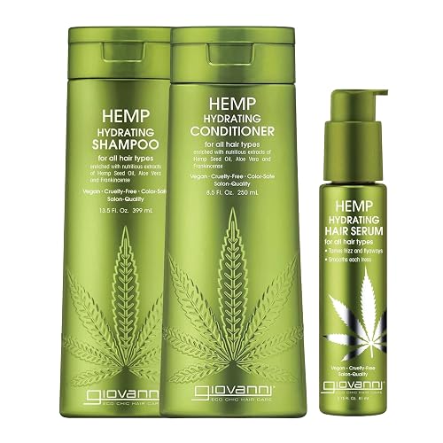 GIOVANNI Hemp Hydrating Shampoo, Conditioner, & Serum Trio - Contains Hemp Seed Oil, Aloe Vera, & Frankincense, Helps Stimulate, Moisturize Beauty & Personal Care GIOVANNI