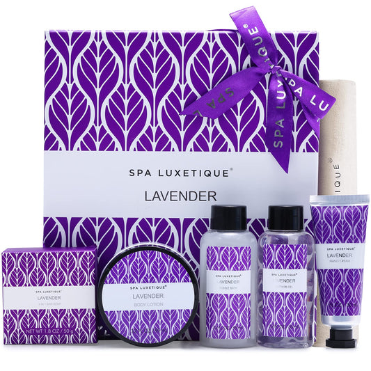 Spa Luxetique Lavender Spa Set, Bath Set for Women Gift, Relaxing Home Spa Kits Includes Body Lotion, Shower Gel, Bubble Bath, Hand Cream, Birthday Beauty & Personal Care spa luxetique