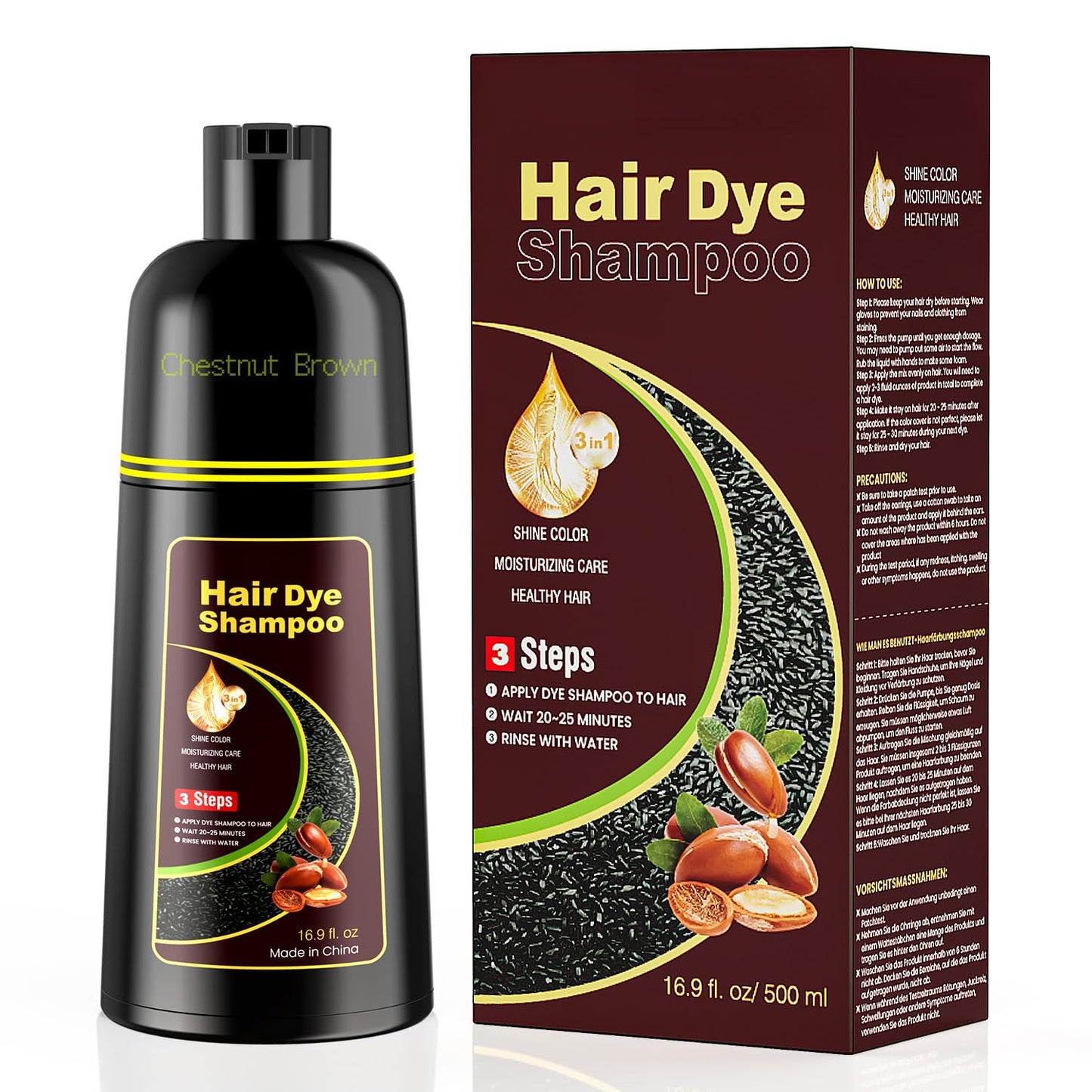 KAISASA Chestnut Brown Hair Dye Shampoo 3 in 1,Hair Color Shampoo Covers Gray Hair for Women and Men (16.9 fl.oz Chestnut Brown) Beauty and Personal Care KAISASA