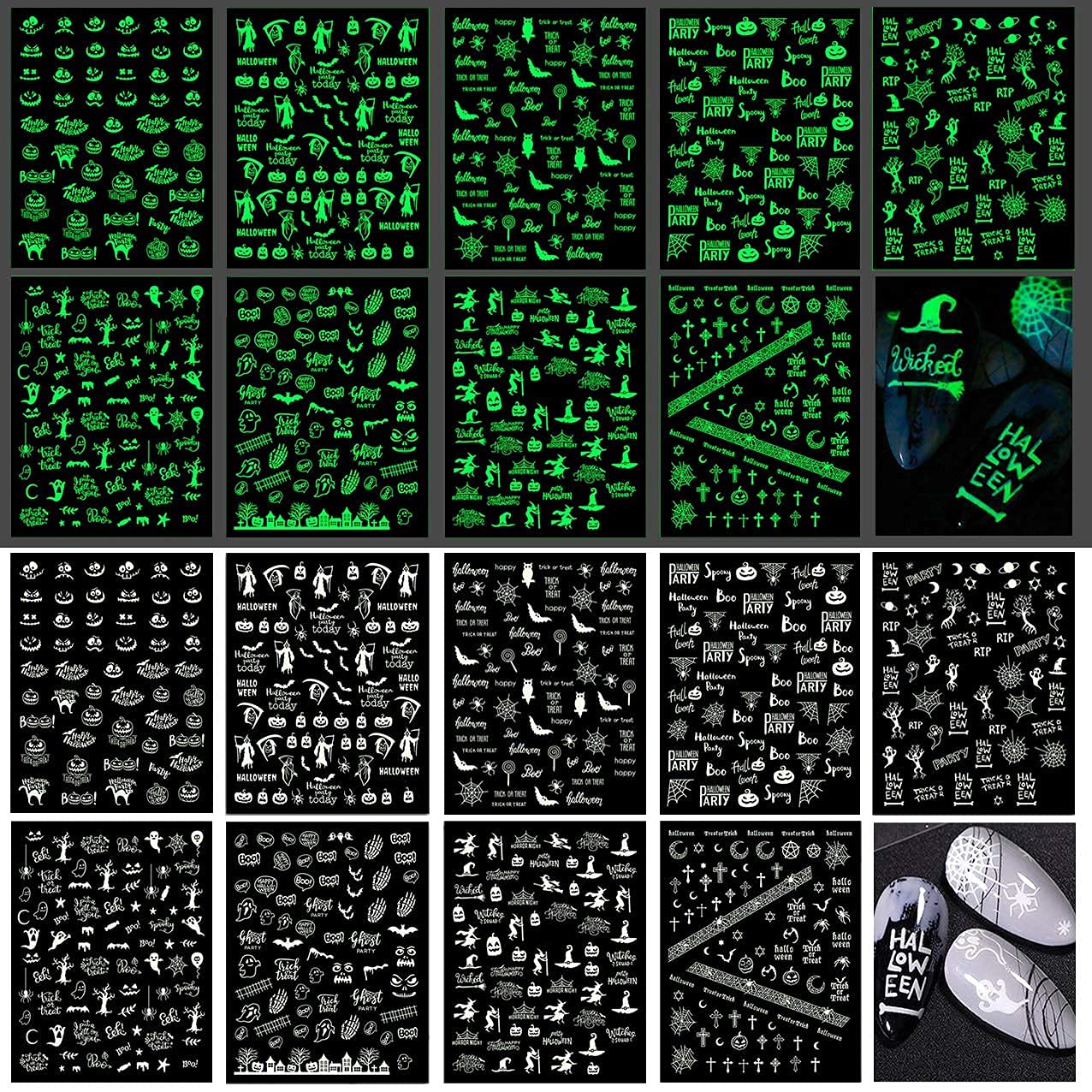 TailaiMei 9 Sheets Halloween Nail Stickers Glow in The Dark, Fluorescent Design Nail Decals, Self-Adhesive DIY Nail Art Tips for Women Manicure Beauty & Personal Care TailaiMei