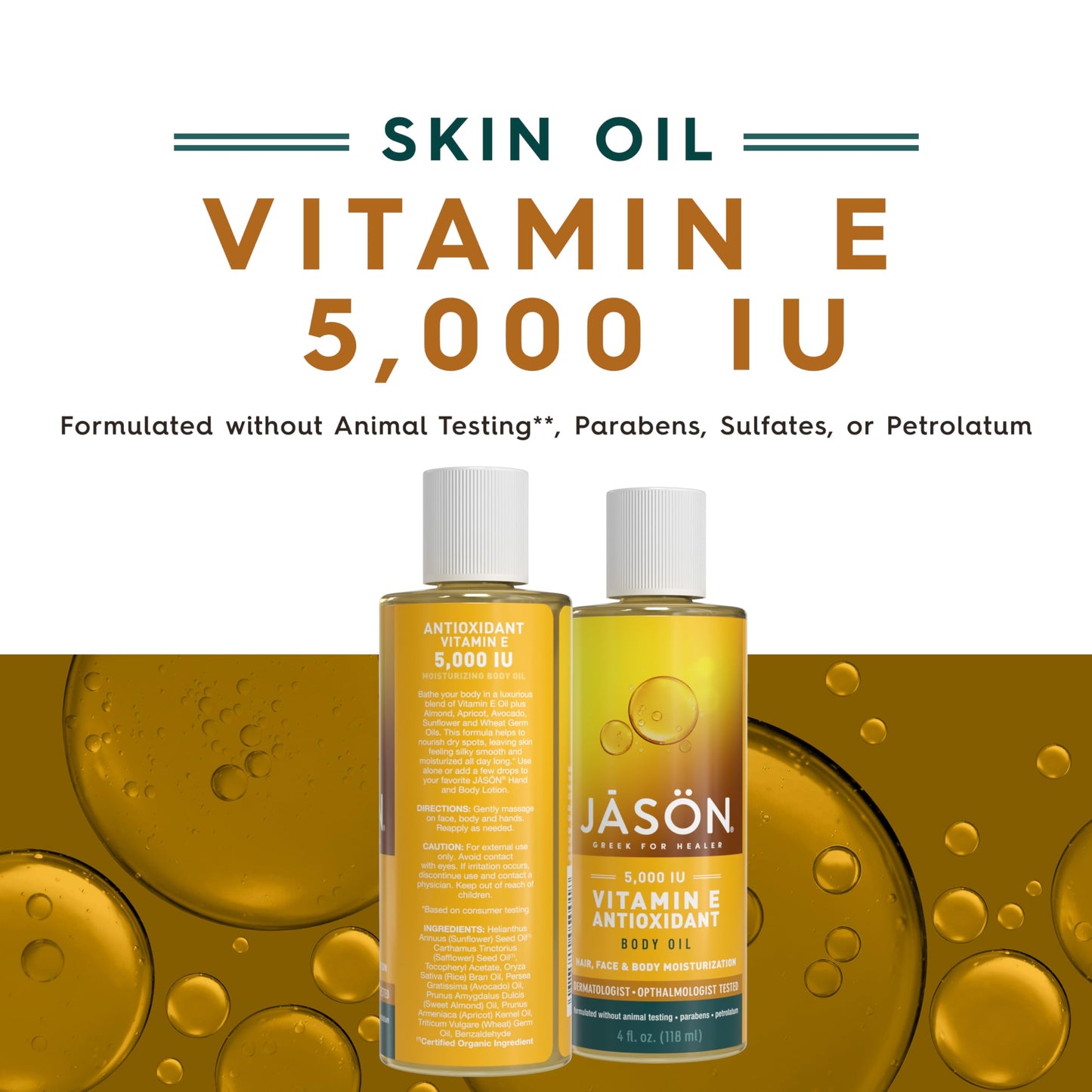 JASON Vitamin E 5,000 IU Moisturizing Body Oil, For Hair, Face, and Body, 4 Fluid Ounces Beauty & Personal Care JASON