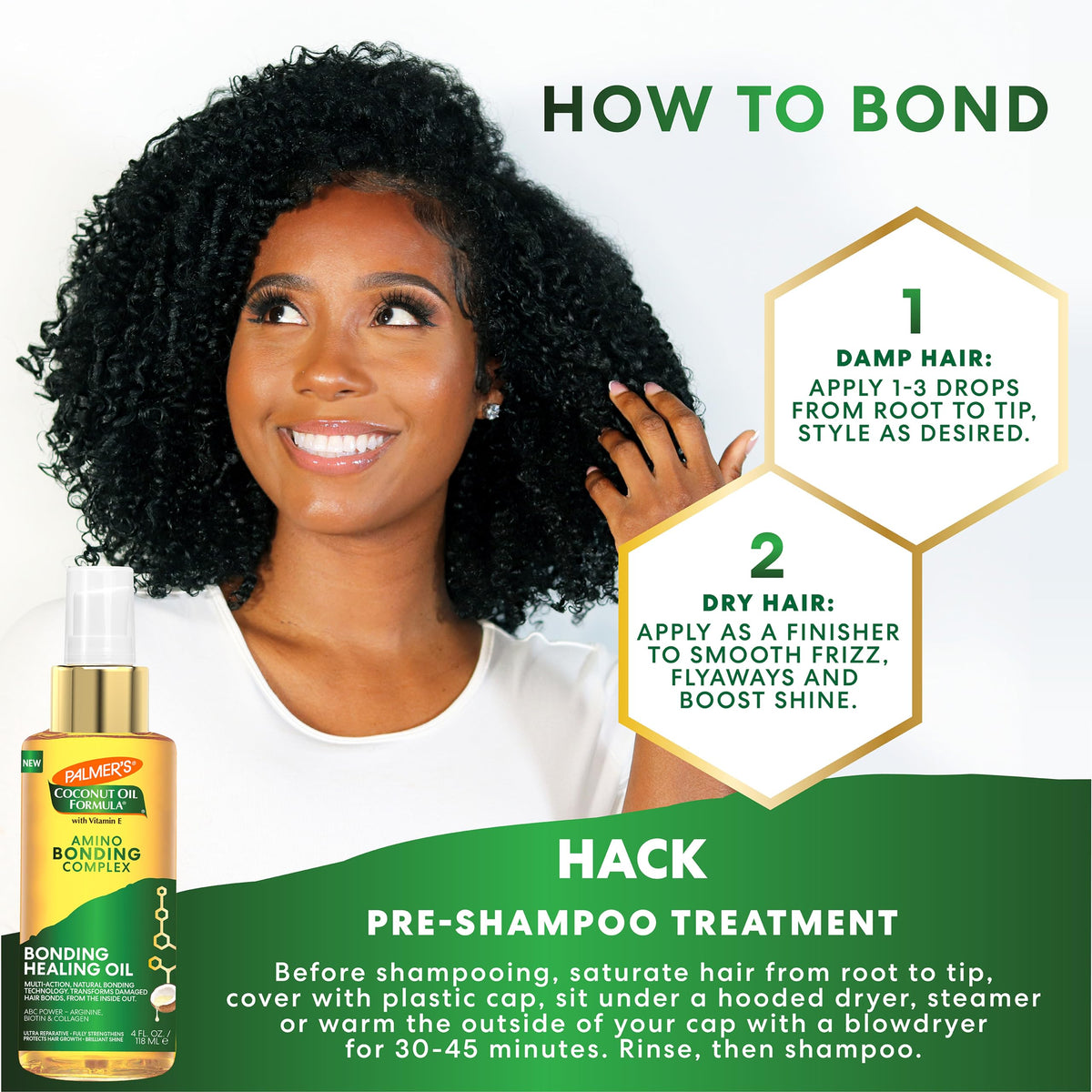 Palmer's Amino Bonding Complex Hair Oil, Healing Treatment with Coconut Oil & Vitamin E, Heat Protectant, Anti Frizz, Adds Shine, Strengthens &