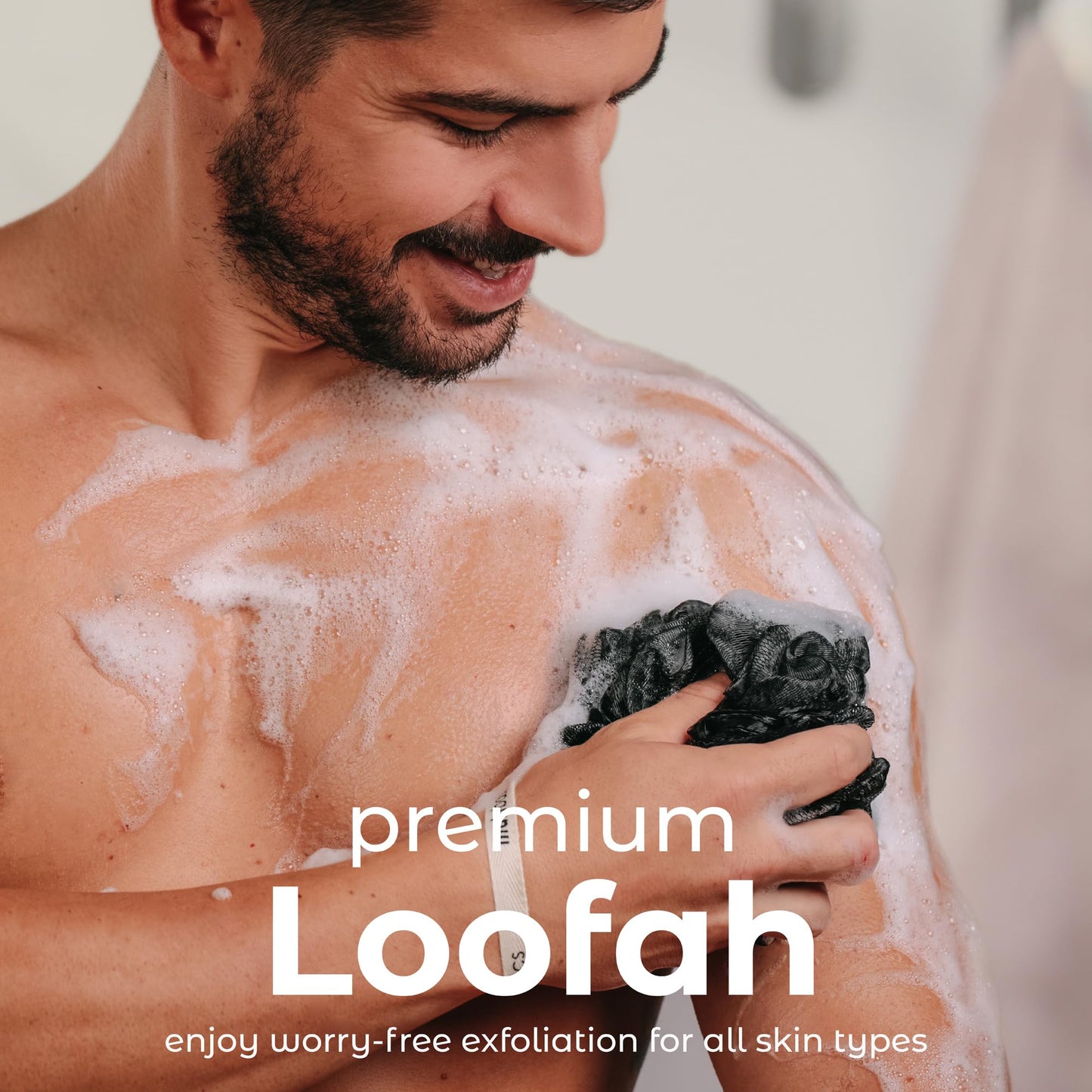 MainBasics Bath Shower Loofah Sponge Pouf Body Scrubber Exfoliator Body Wash Sponge (Set of 3, Black Ice) Beauty & Personal Care MainBasics