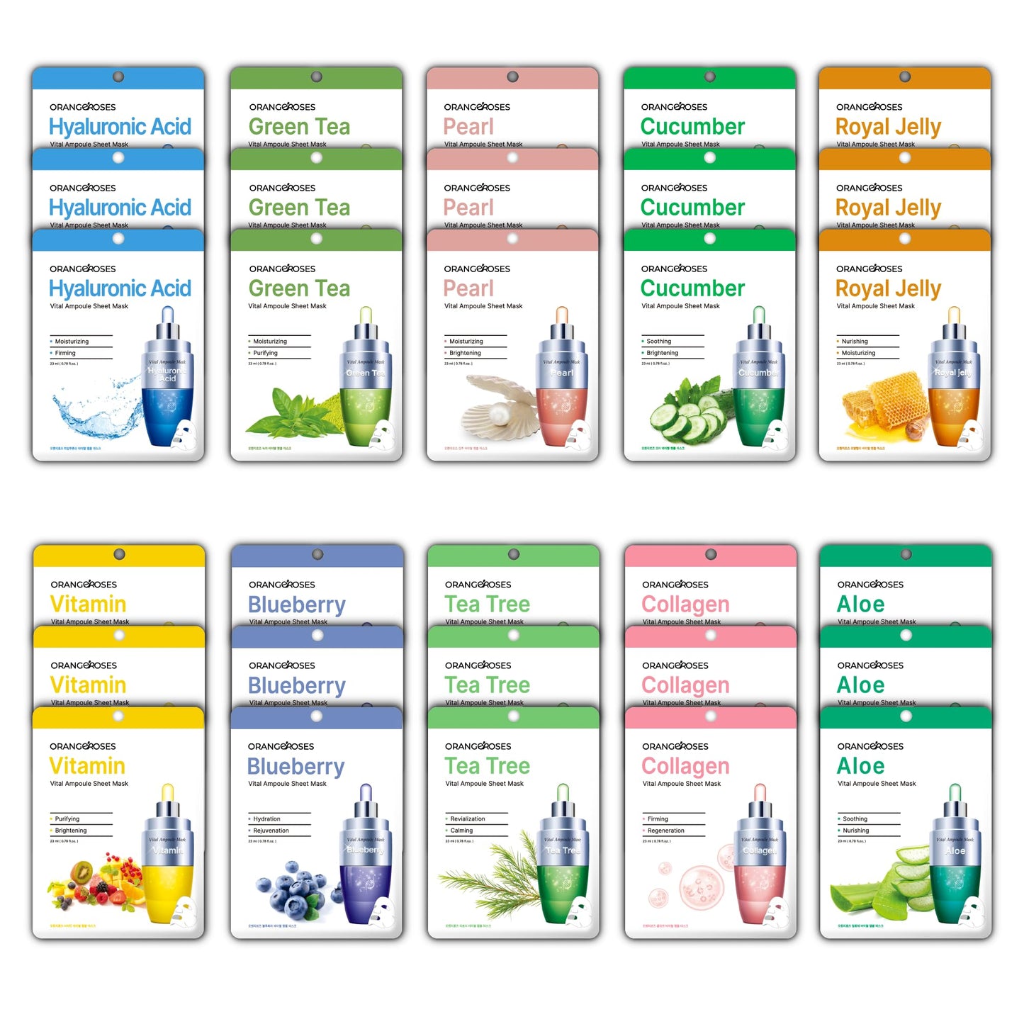 OBS Lab Orangeroses 30-Pc Sheet Mask Combo – Korean Facial Skincare for Moisturization, Wrinkle Care & Brightening | Simple & Effective Routine Beauty & Personal Care OBS lab