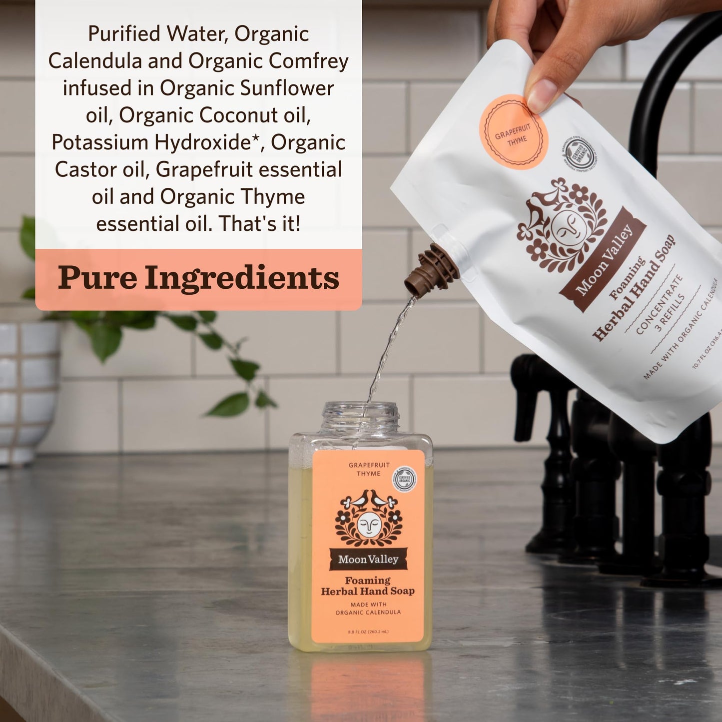 Moon Valley Foaming Hand Soap Refill Pouch, Two-Pack Grapefruit Thyme Soap, Vegan and Non-GMO, Environmentally Friendly Option Beauty & Personal Care Moon Valley Organics