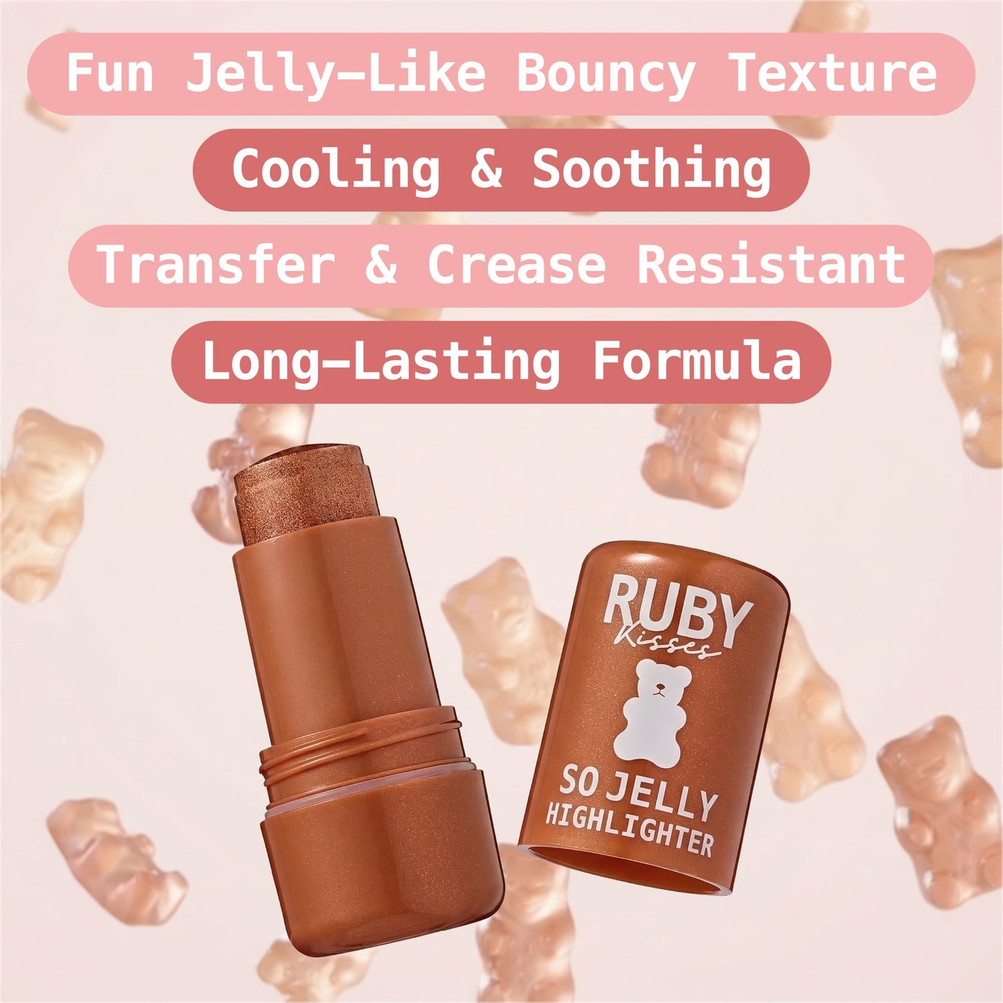 Ruby Kisses So Jelly Highlighter Stick, Cooling Bouncy Gel Highlighter, Buildable Long-Lasting Shimmer, Transfer & Crease Resistant Hydrating Formula Beauty & Personal Care Ruby Kisses