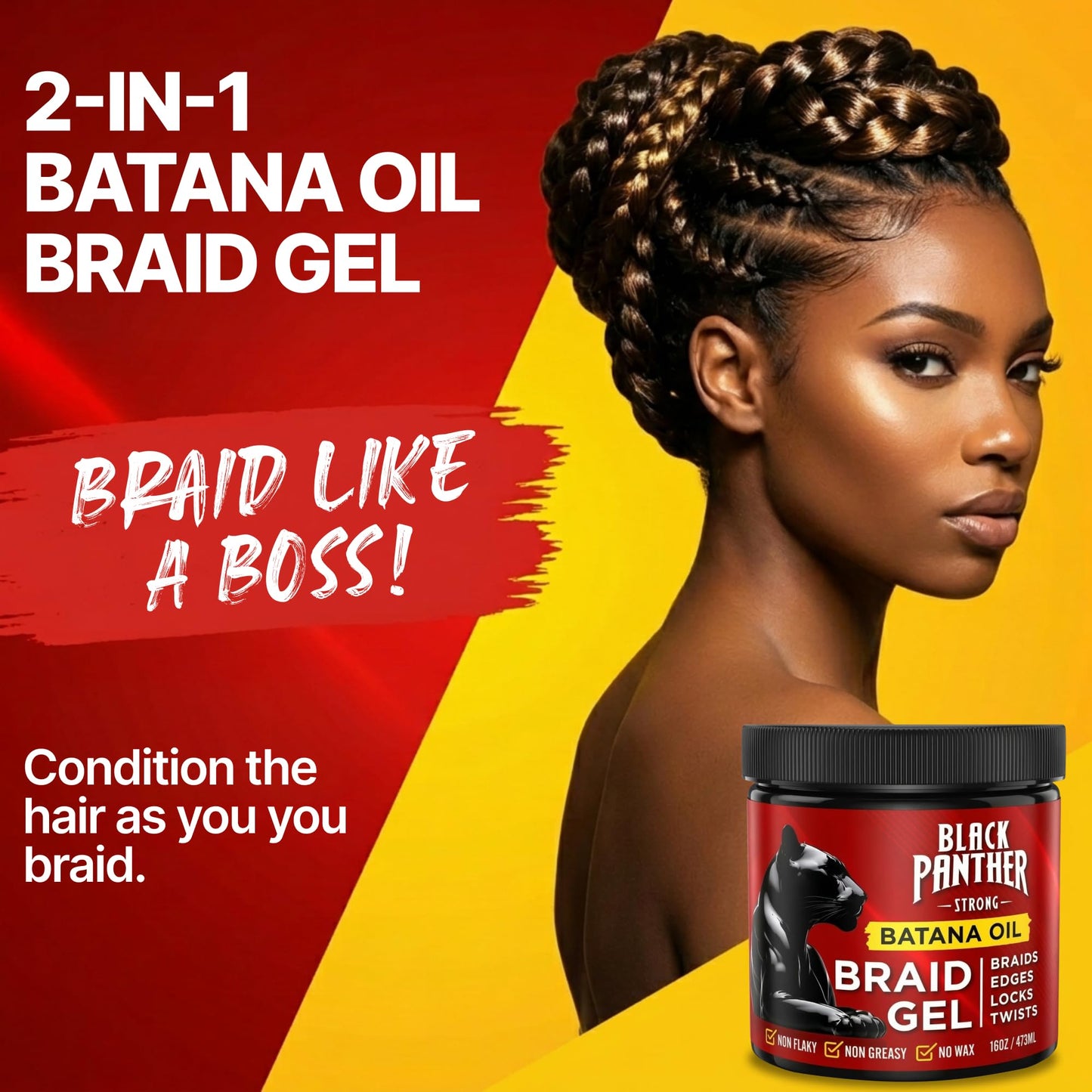 Black Panther Batana Oil Braid Gel | 2-in-1 Non Flaky, Non Greasy, No Wax No Sulfates No Parabens, Perfect for Braids, Edges, Locks, & Twists | 16 oz Beauty & Personal Care BLACK PANTHER STRONG DIAMOND EDGES