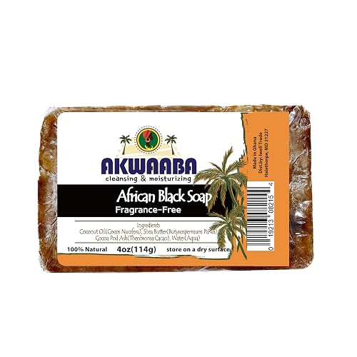 AKWAABA 100% African Black Soap(Fragrance-free) 4oz - For Body and Face | Moisturize and nourish your skin | Safe for all skin types Beauty & Personal Care AKWAABA