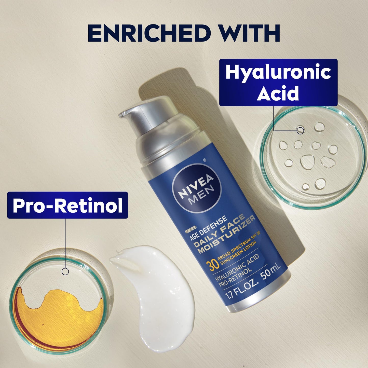 NIVEA MEN Age Defense Daily Face Moisturizer with Broad Spectrum SPF 30 Sunscreen, Pro-Retinol and Hyaluronic Acid, Beard-Friendly Face Lotion Helps Beauty & Personal Care NIVEA MEN