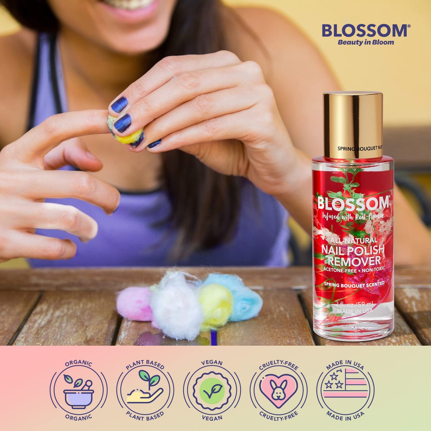 Blossom Non Toxic Nail Polish Remover Non Acetone, All Natural Scented, Vegan, Acetone Free Nail Polish Remover, Organic Plant-Based, Infused Beauty & Personal Care Blossom
