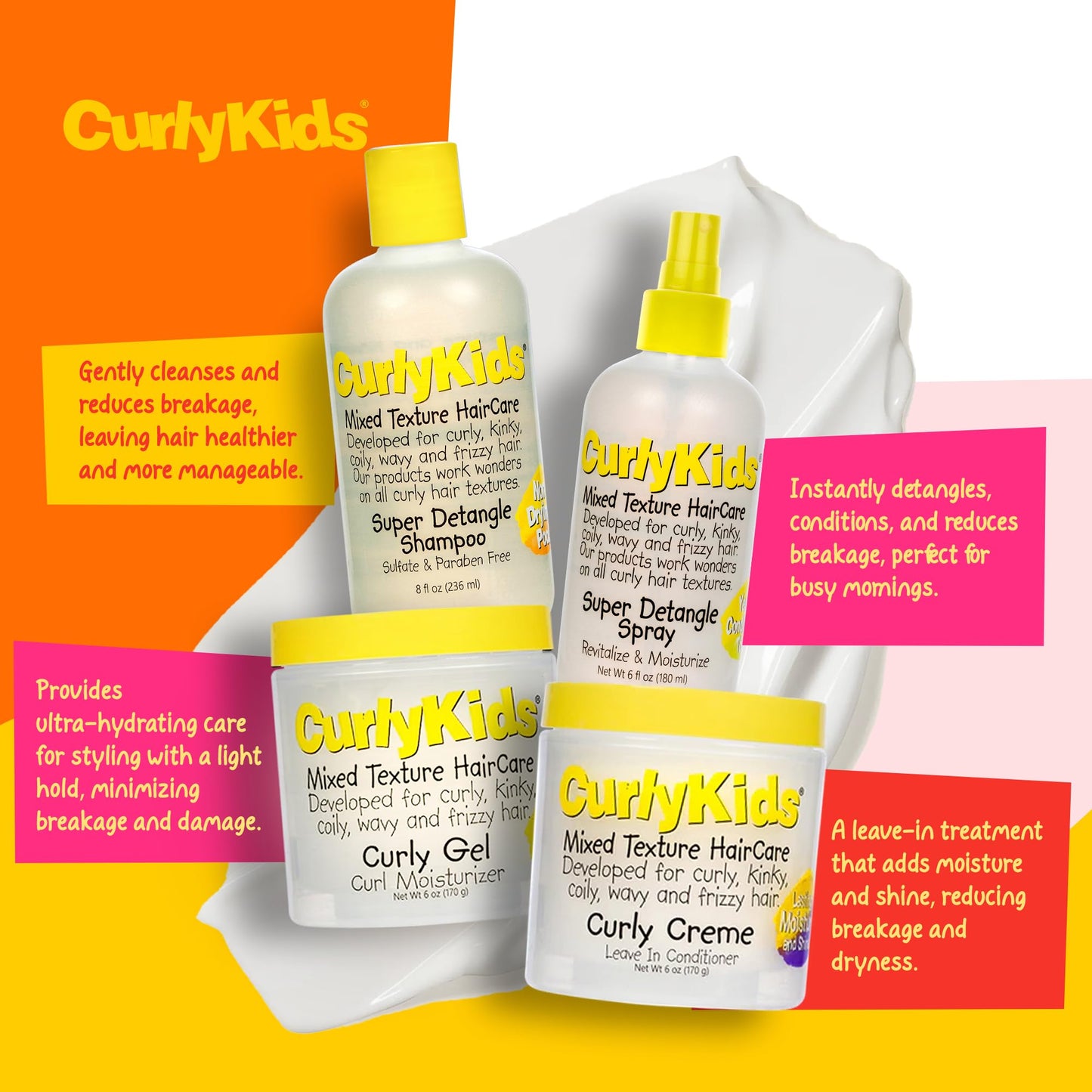 CurlyKids Bundle with Hair Detangler, Kids Shampoo, and Conditioner for Curly, Frizzy & Wavy Hair | Sulfate & Paraben-Free Formula Beauty & Personal Care CurlyKids