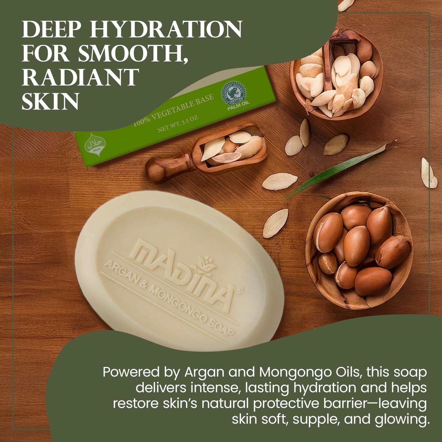 Madina Argan & Mongongo Soap Bar - Hydrating, Deep Moisturizing, Antioxidant, Natural Oils, Gentle Cleanser for Face & Body, For Dry & Sensitive Skin Beauty & Personal Care Madina