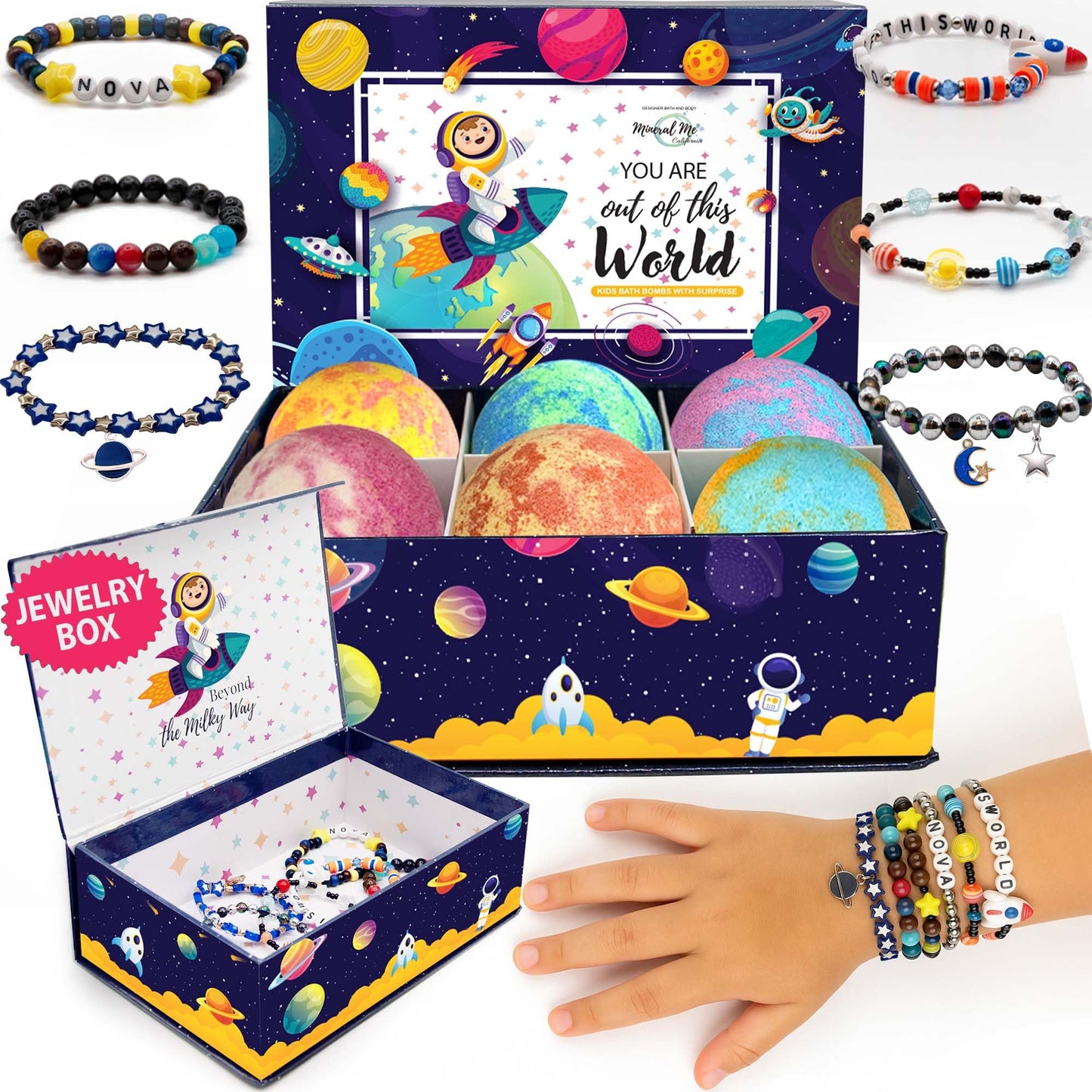 Bath Bombs for Kids with Surprise Inside, Bath Bombs with Surprise Jewelry & Jewelry Box - Organic, Skin Moisturizing, Natural Kids Space Galaxy Beauty and Personal Care Mineral Me California